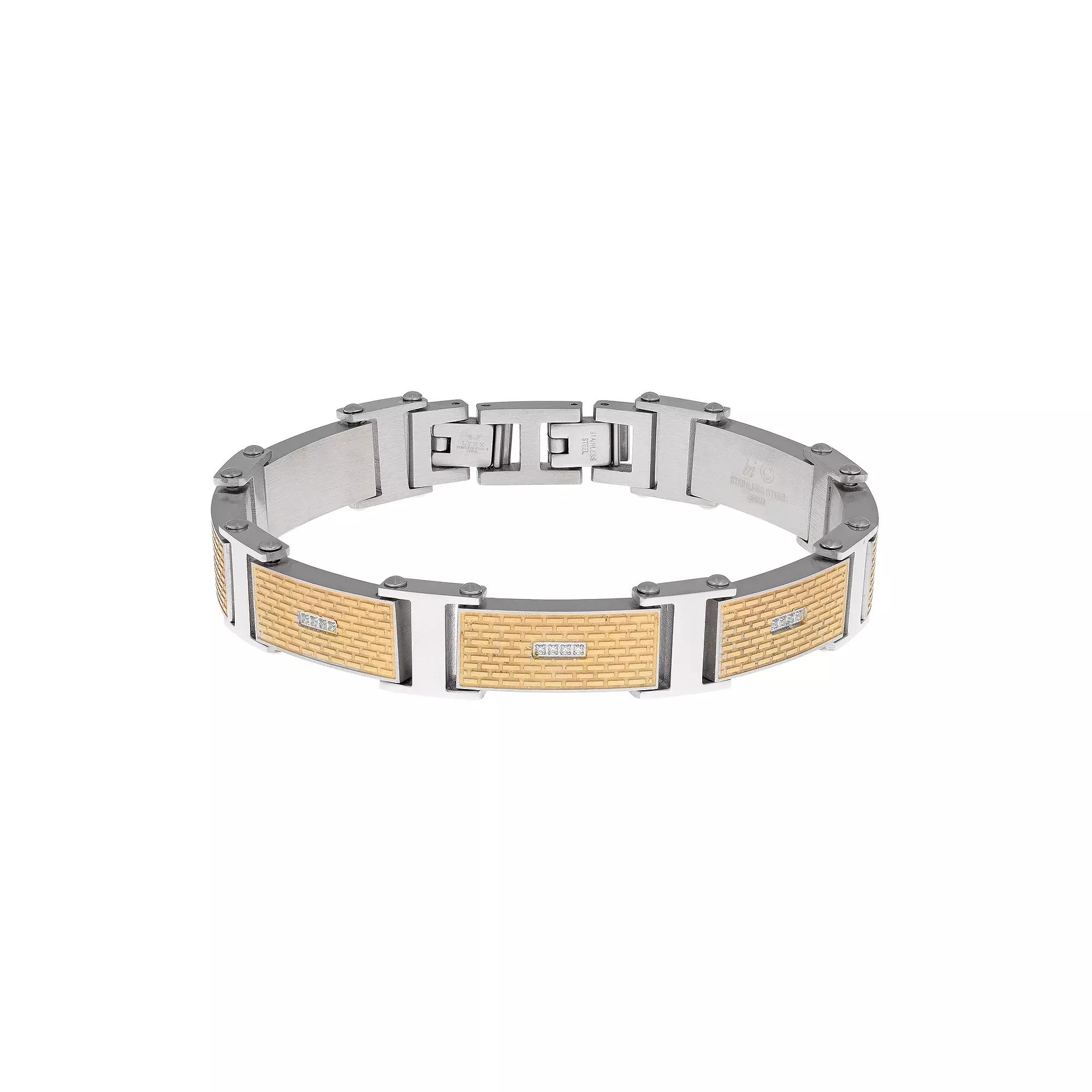 LYNX Men's Stainless Steel & Gold Ion Textured Bracelet, Size: 8.50 Product Image