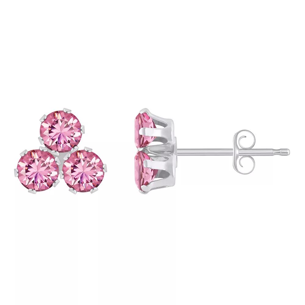 Celebration Gems 10k Gold Round Pink Cubic Zirconia Cluster Stud Earrings, Women's, 10k White Gold Product Image