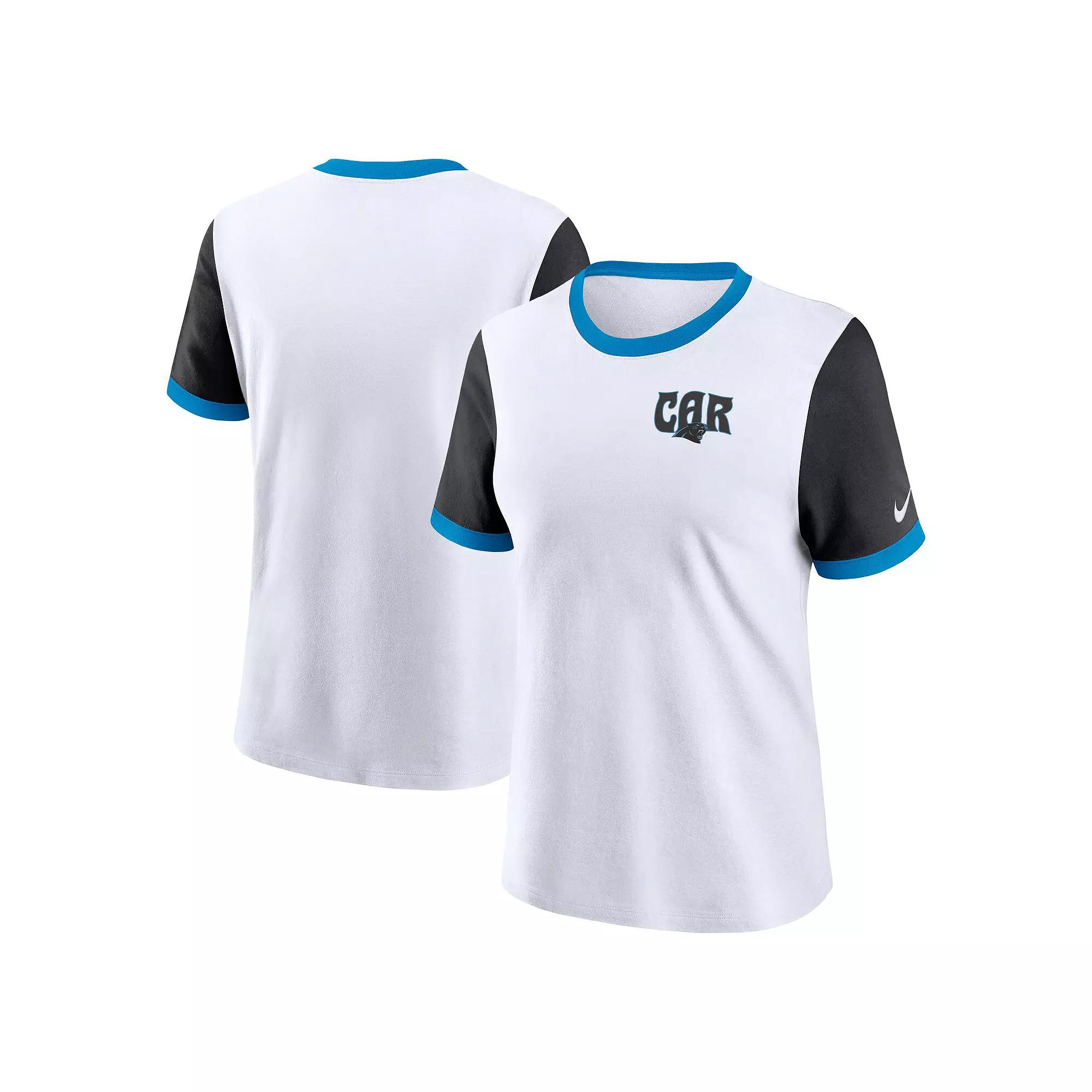 Women's Nike White Carolina Panthers Rewind Ringer Tri-Blend T-Shirt,  Product Image