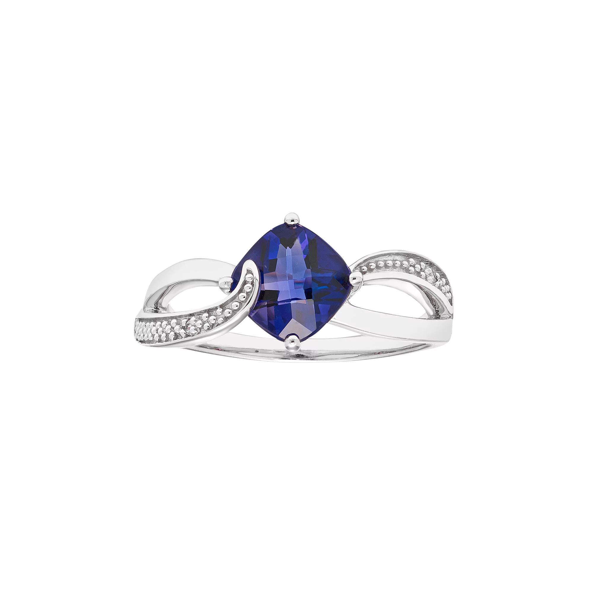 Sterling Silver Lab Created Blue Sapphire & Diamond Accent Cushion Bypass Ring, Women's, Size: 6 Product Image