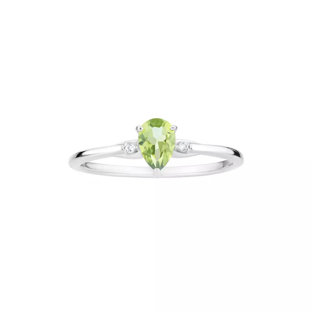 Gemistry 14k White Gold Peridot & White Topaz Pear Right Hand Ring, Women's,  Product Image