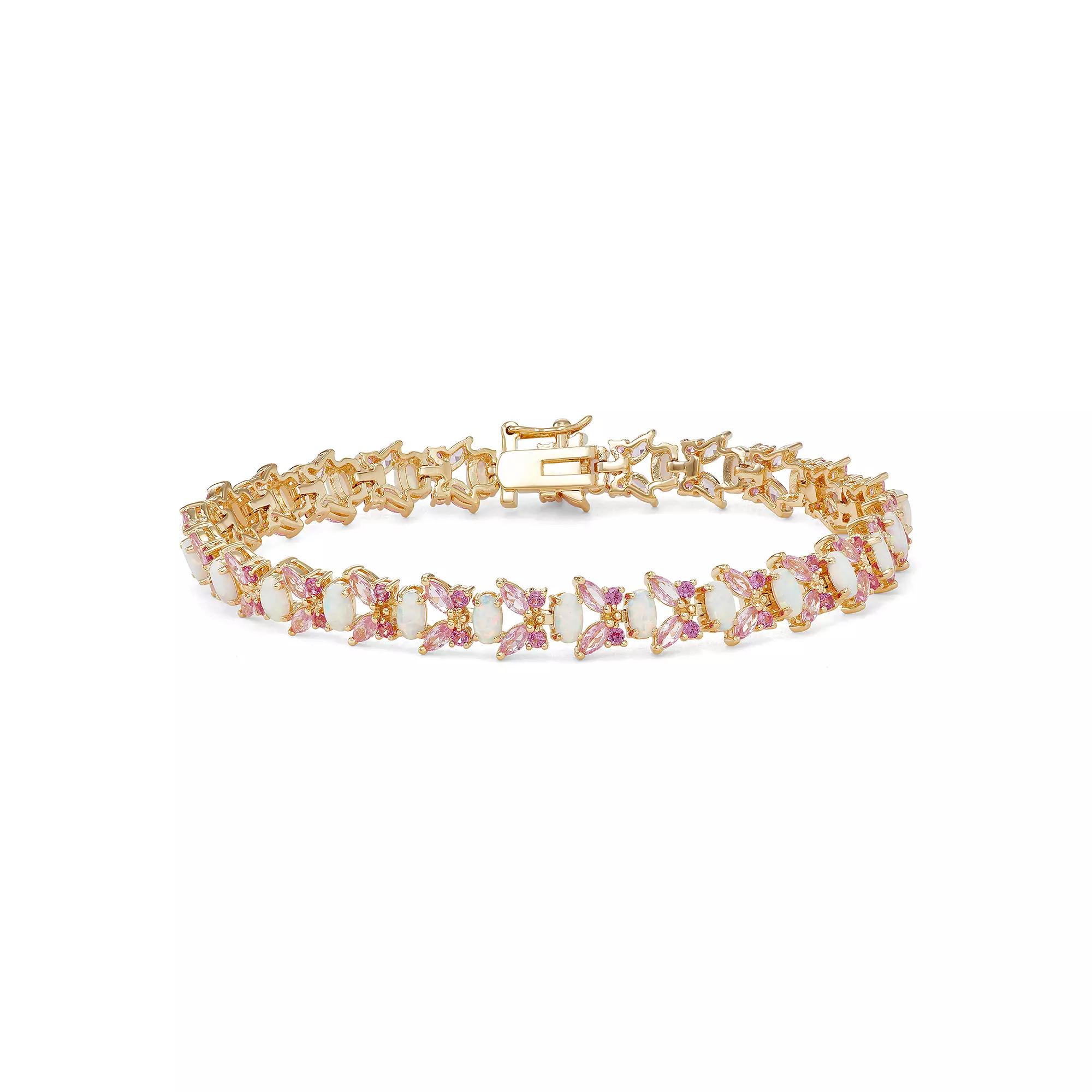 18k Gold Over Silver Lab-Crated Opal & Lab-Created Sapphire Butterfly Bracelet, Women's, Size: 7.5", Gold Tone Product Image