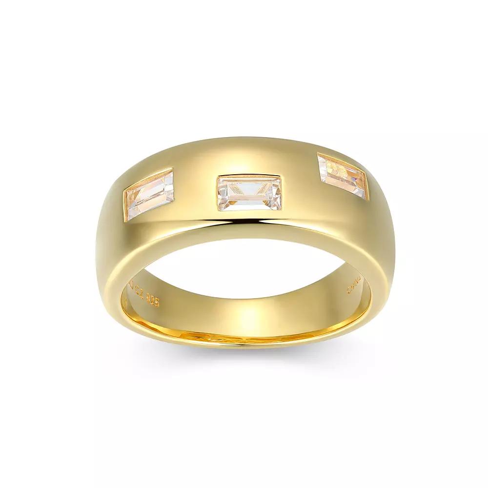 Men's 18k Gold Over Silver 3-Stone Cubic Zirconia Band Ring, Size: 9, Gold Tone Product Image