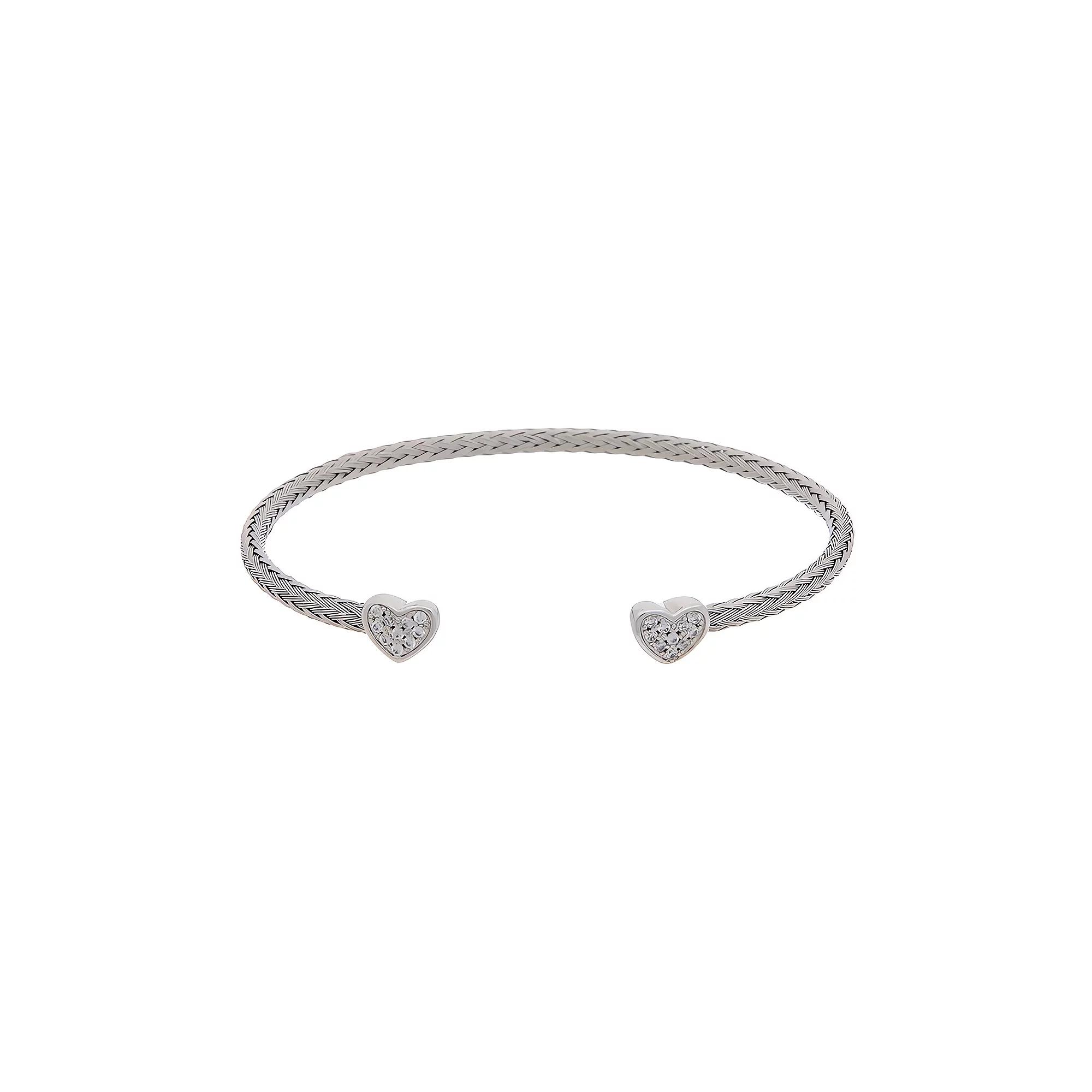 Juvell 18k White Gold Plated Cubic Zirconia Heart Ends Cuff Bracelet, Women's, Two Tone Product Image