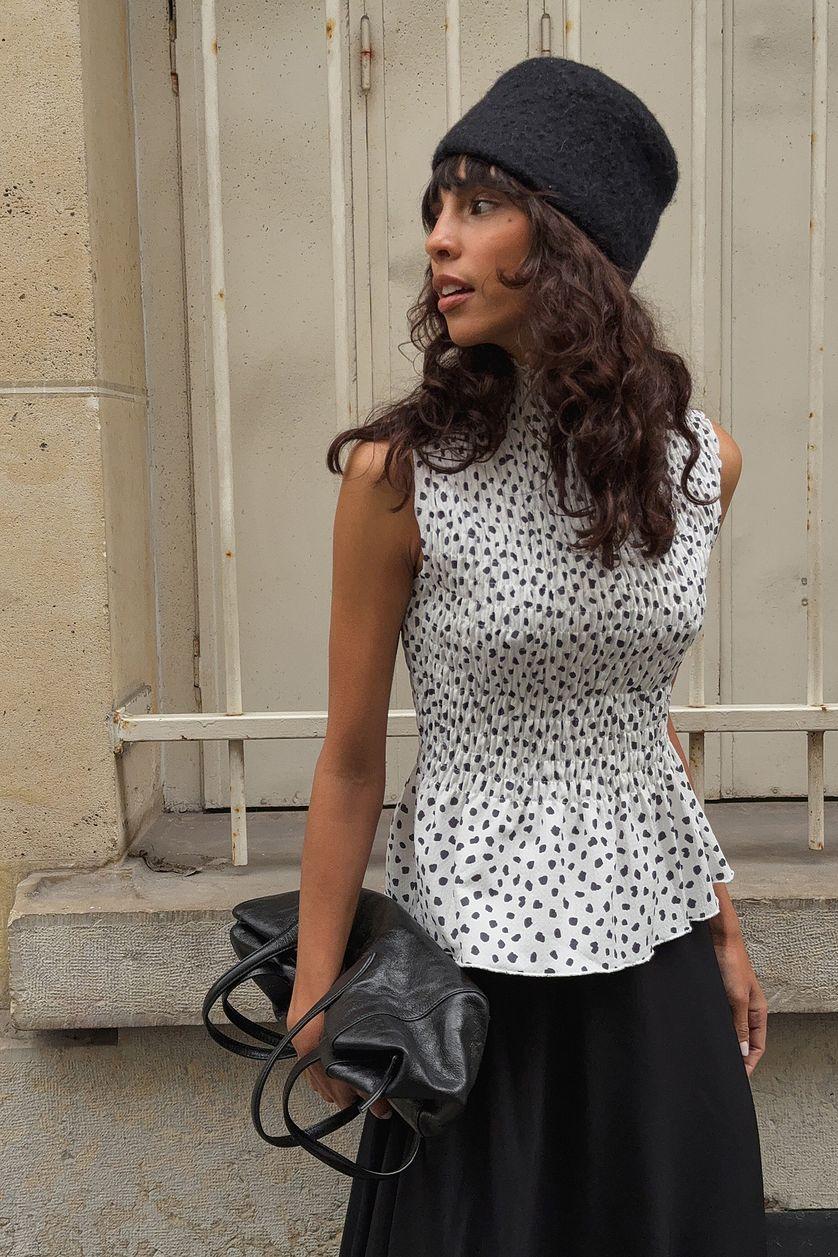 Sleeveless Smock Top Checkered Product Image