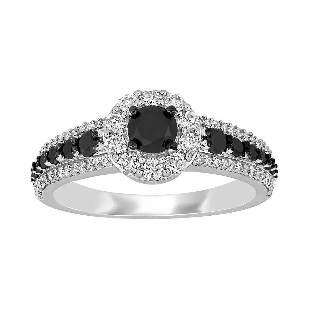 Stella Grace 14k White Gold 1 Carat T.W. Black & White Diamond Halo Ring, Women's,  Product Image