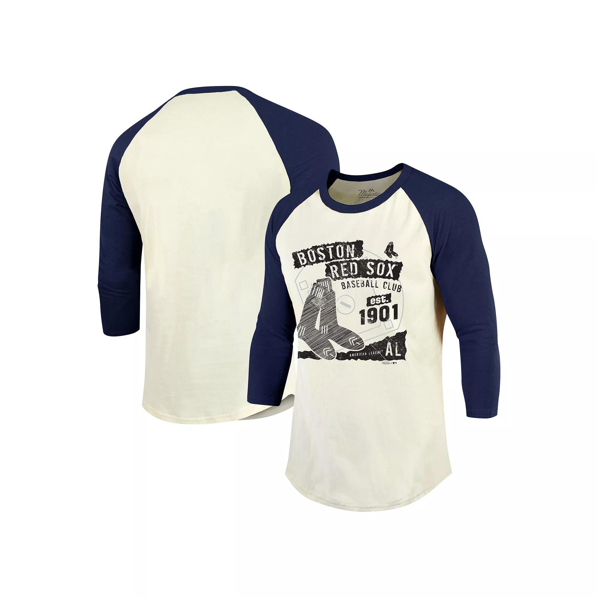 Men's Majestic Threads Cream/Navy Boston Red Sox Raglan 3/4-Sleeve T-Shirt, Size: XL, Beige Product Image