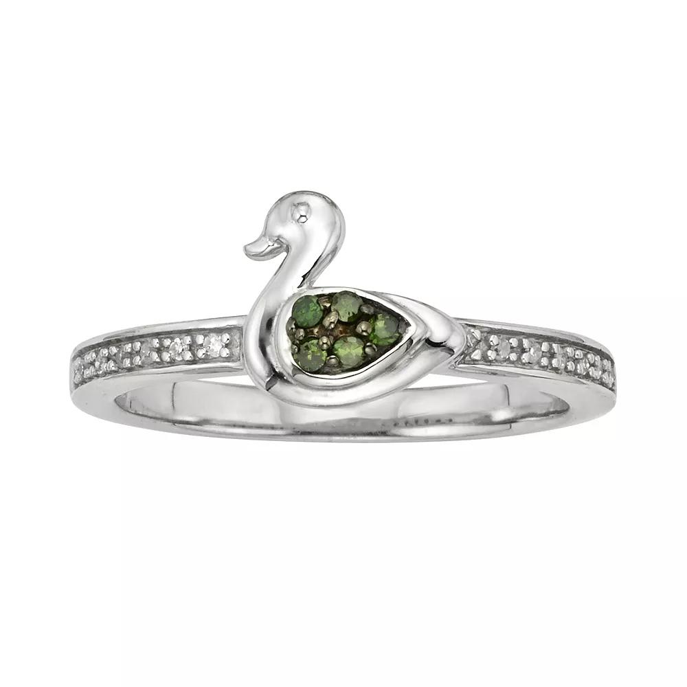 Jewelexcess Sterling Silver 1/10-ct. T.W. Green and White Diamond Duck Ring, Women's, Size: 6 Product Image
