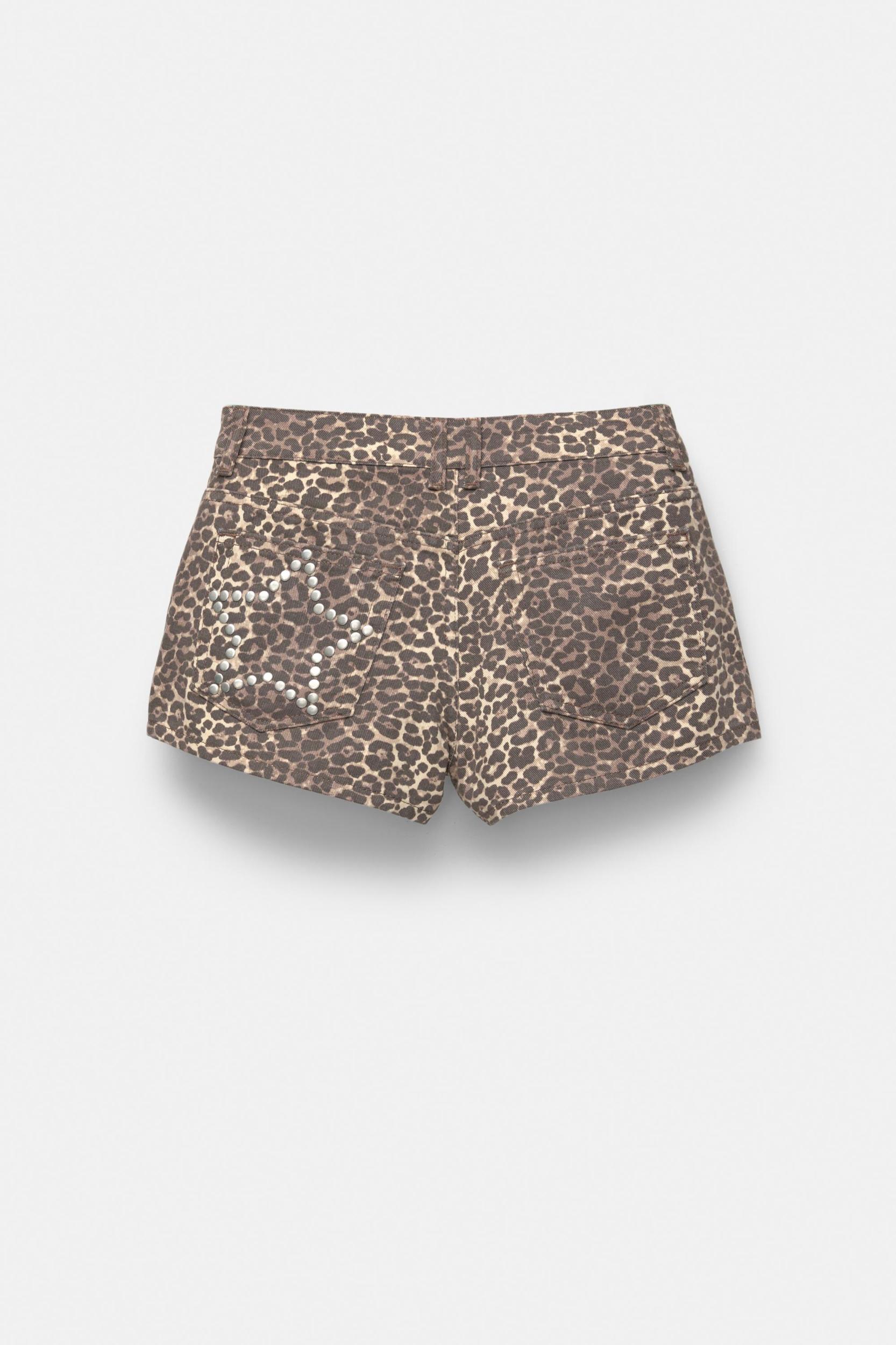 Leopard print studded shorts Product Image
