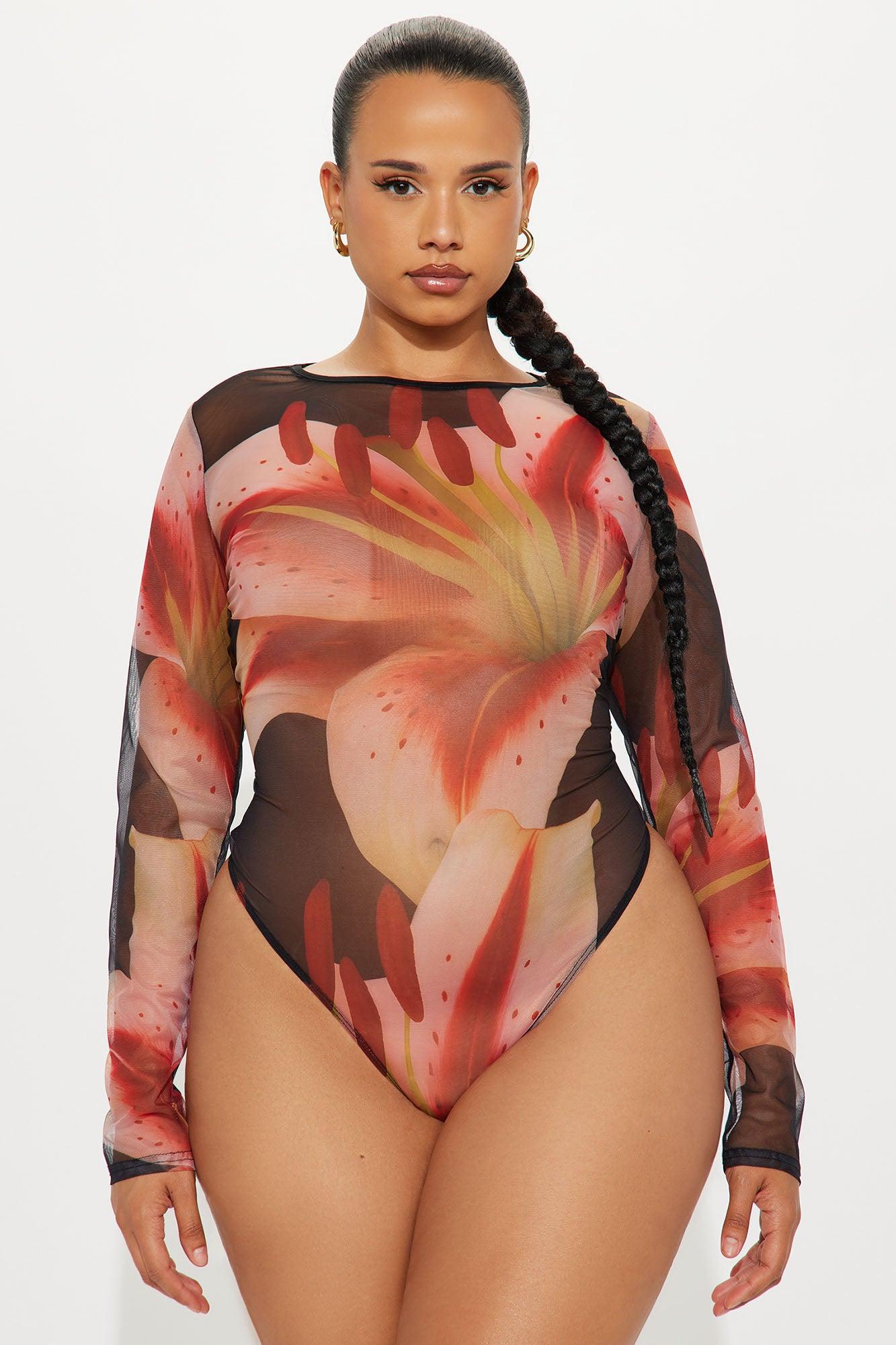 La Flora Mesh Bodysuit - Black/combo Female Product Image