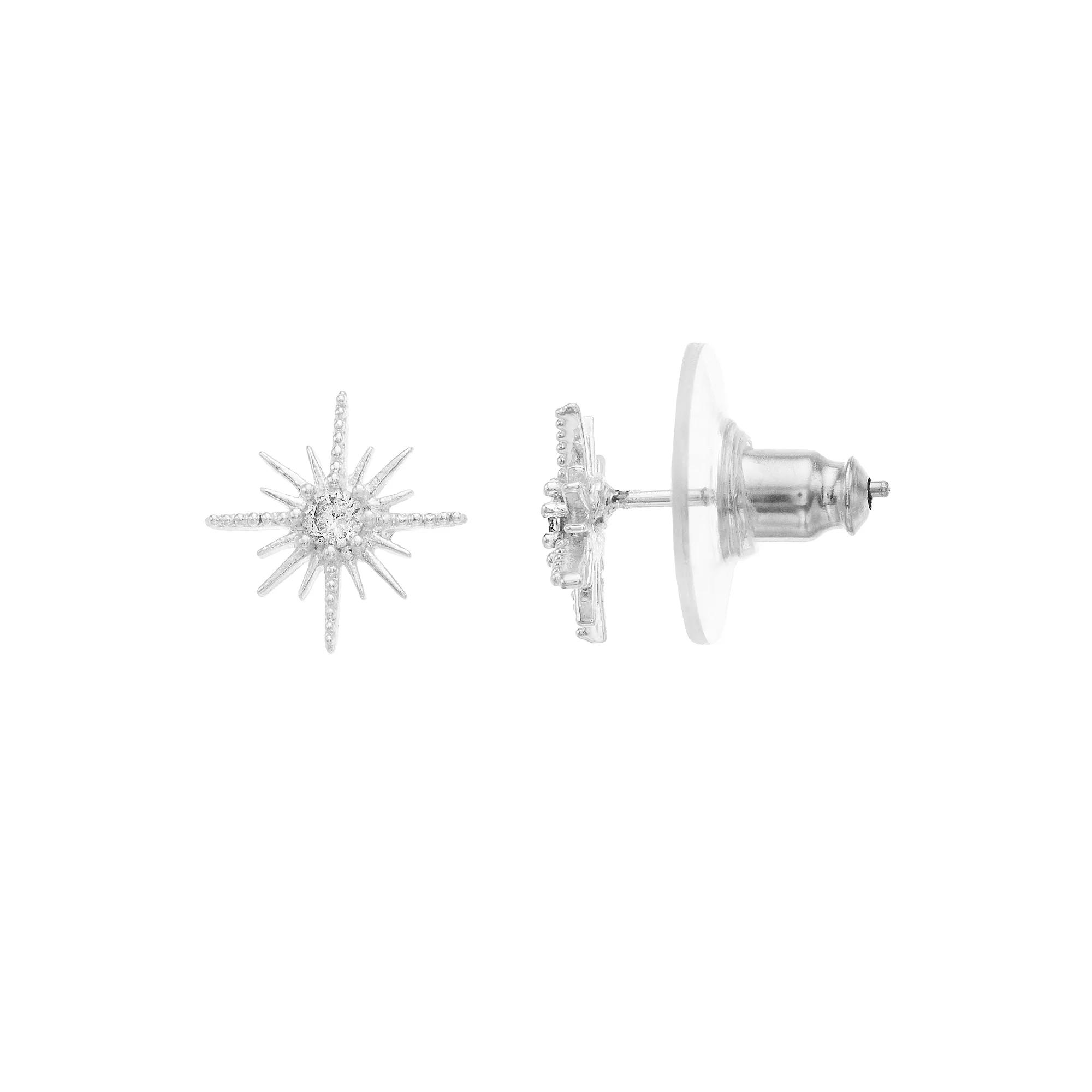 LC Lauren Conrad Art Deco Starburst Nickel Free Stud Earrings, Women's, Silver Tone Product Image