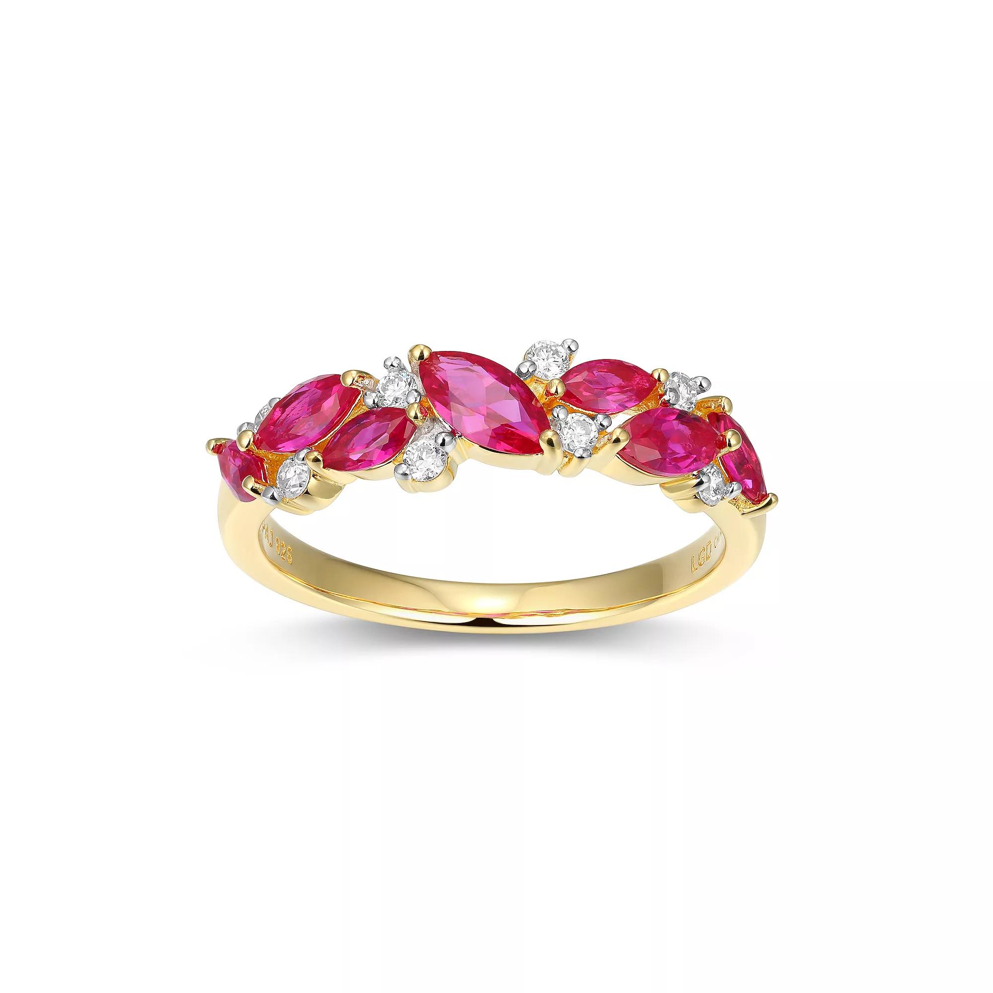 18k Gold Over Silver Lab-Created Ruby & 1/8 Carat T.W. Lab-Grown Diamond Marquise Ring, Women's, Size: 7, Gold Tone Product Image
