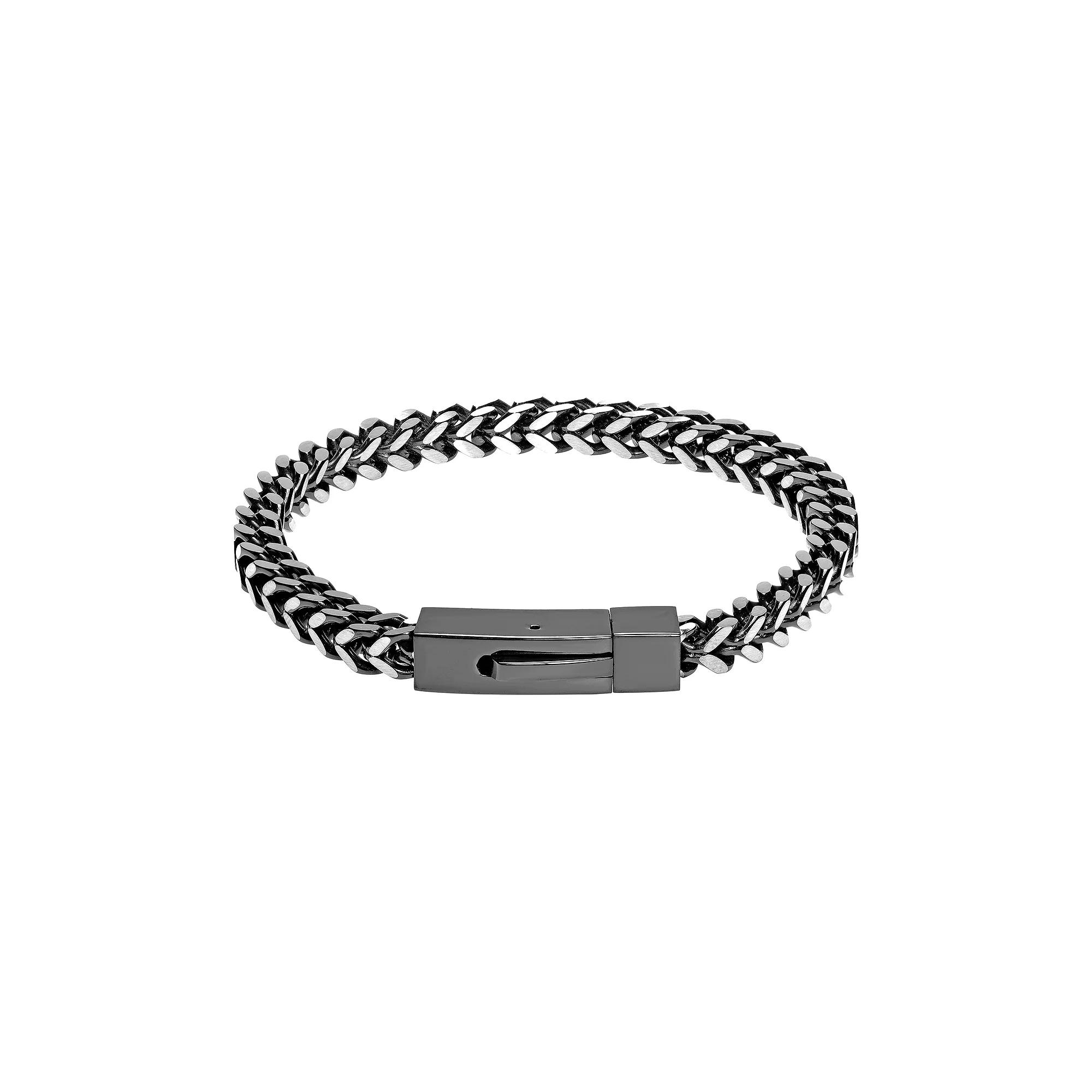 Men's LYNX Black Stainless Steel Foxtail Chain Bracelet, Size: 9" Product Image