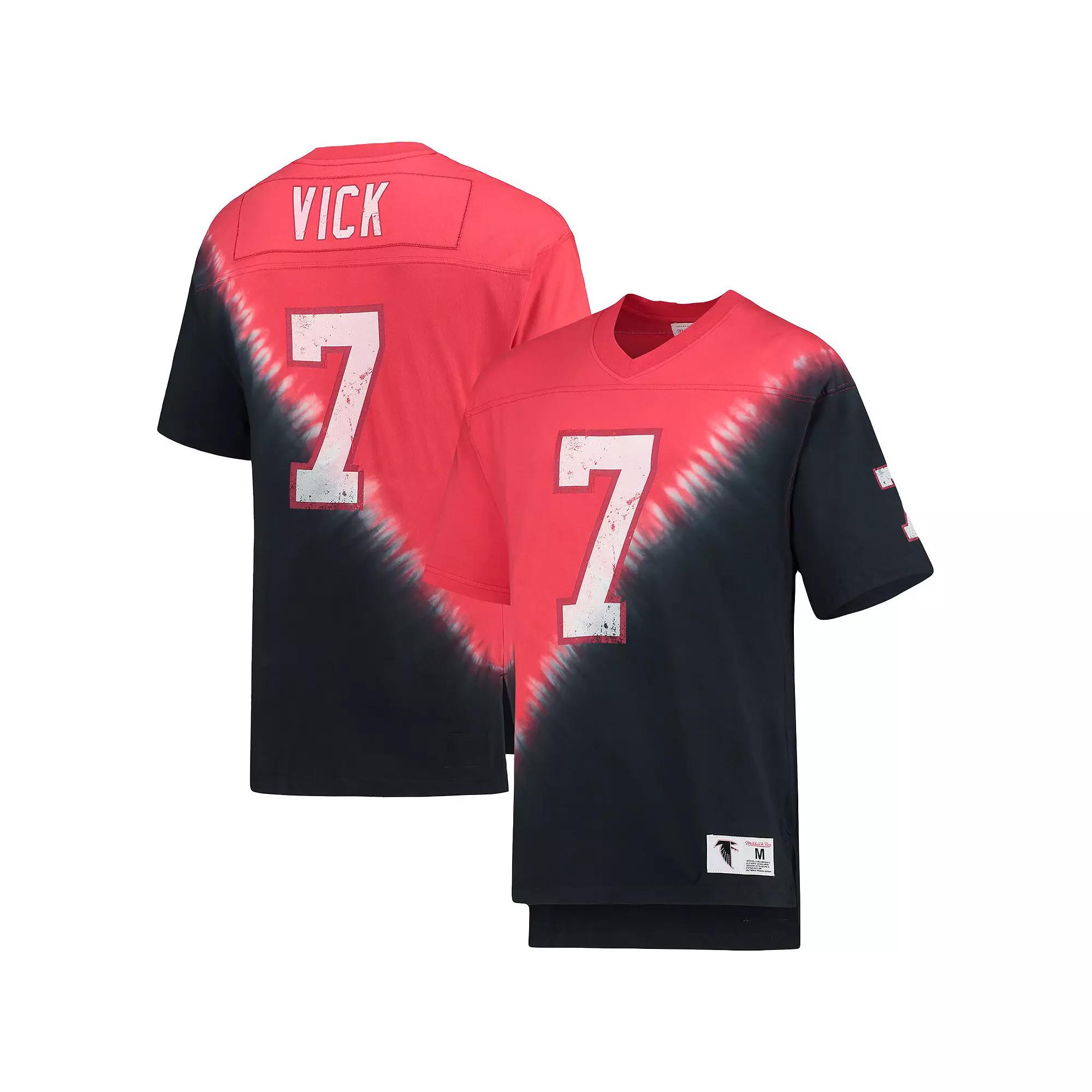 Men's Mitchell & Ness Michael Vick Black/Red Atlanta Falcons Retired Player Name & Number Diagonal Tie-Dye V-Neck T-Shirt, Size: 2XL Product Image