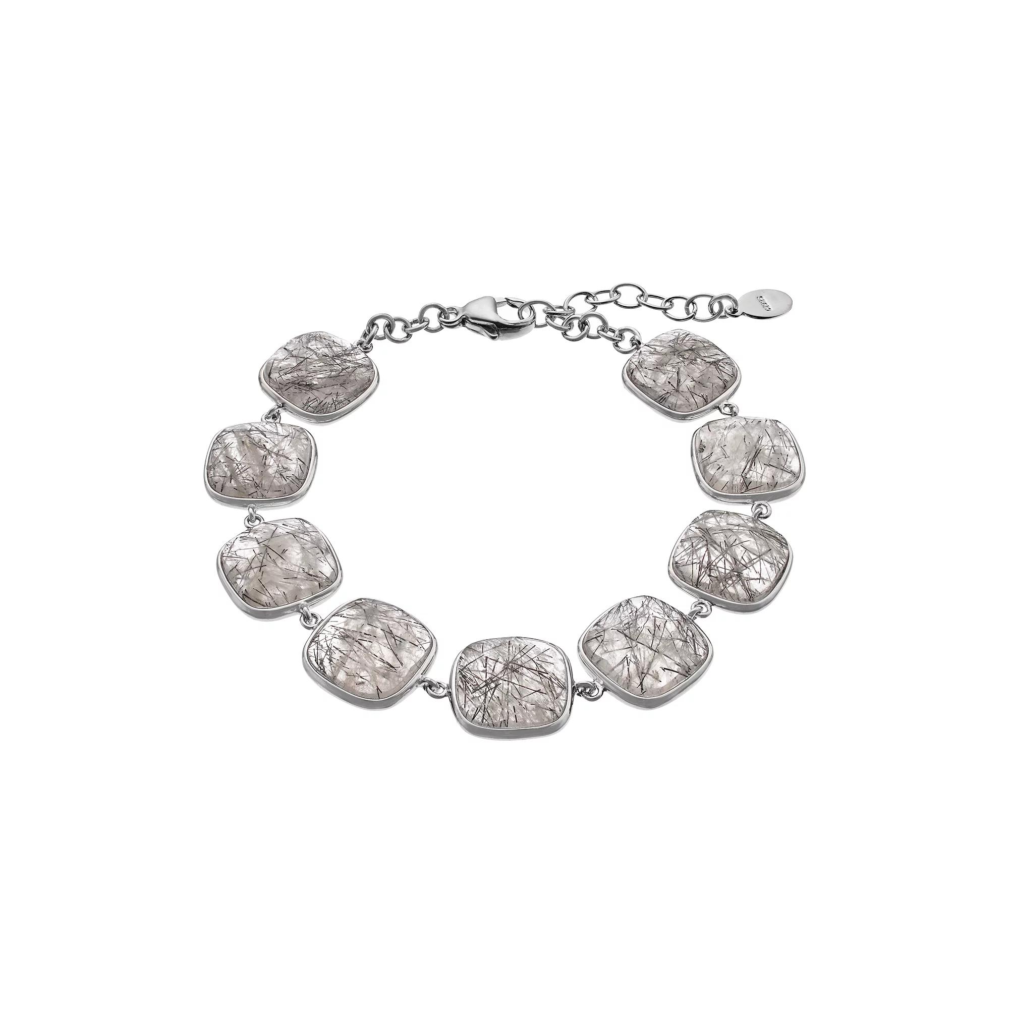 Sterling Silver Black Rutilated Quartz Cabochon Bracelet, Women's, Size: 7" Product Image