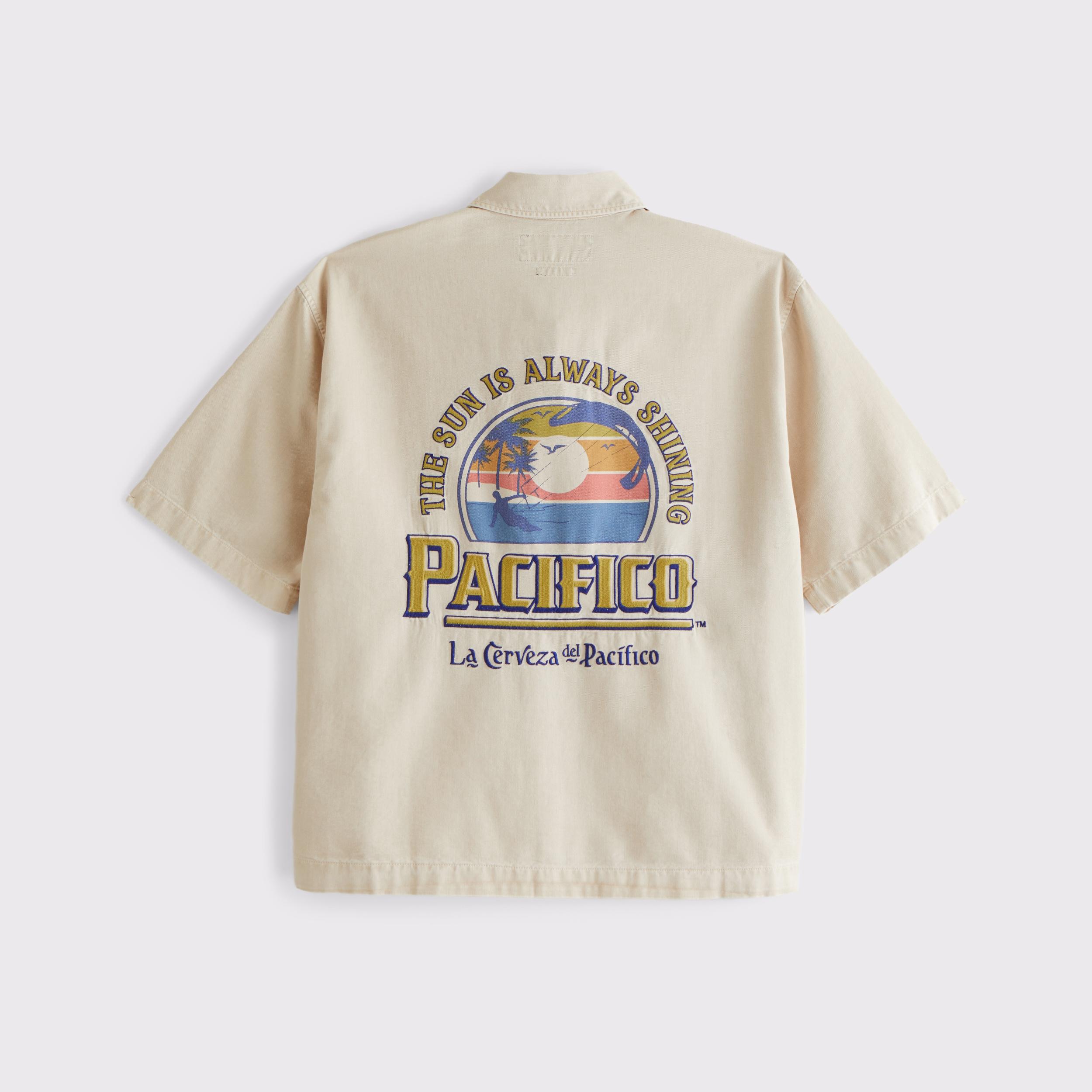 Short-Sleeve Cropped Modelo Workwear Button-Up Shirt Product Image