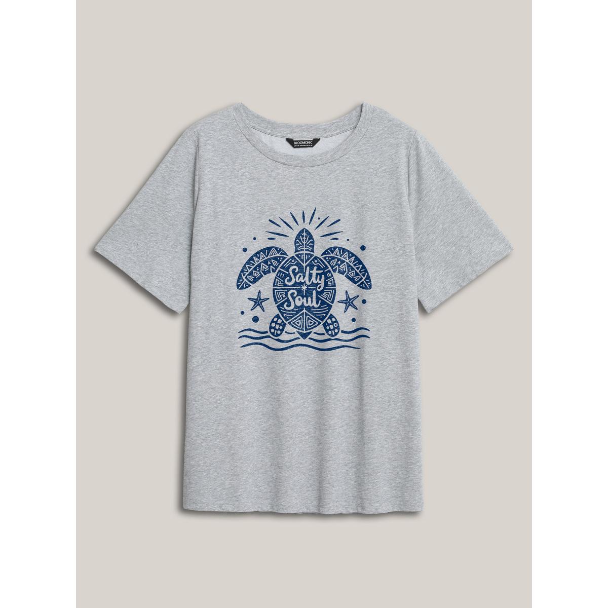 Plus Size Salty Soul Round Neck T-Shirt Mediumgray Women Leisure Non Marine Round Neck Casual T-shirts BloomChic 30/6X Product Image