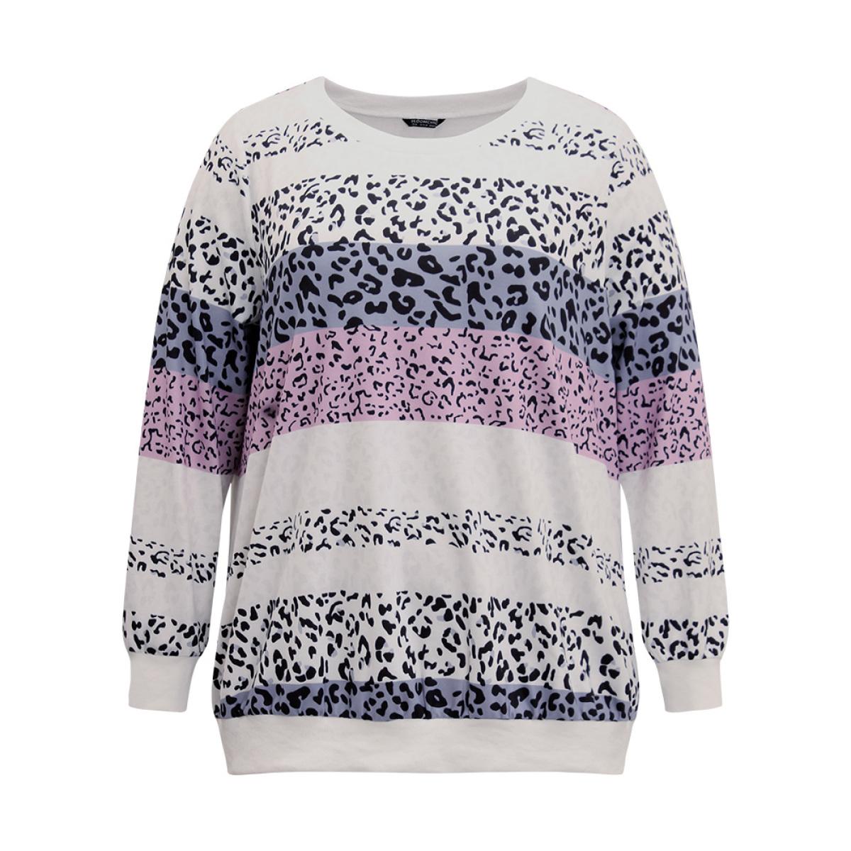 Plus Size Colour Leopard Print Crew Neck Sweatshirt Women Multicolor Casual Printed Round Neck Dailywear Sweatshirts BloomChic 26/4X Product Image