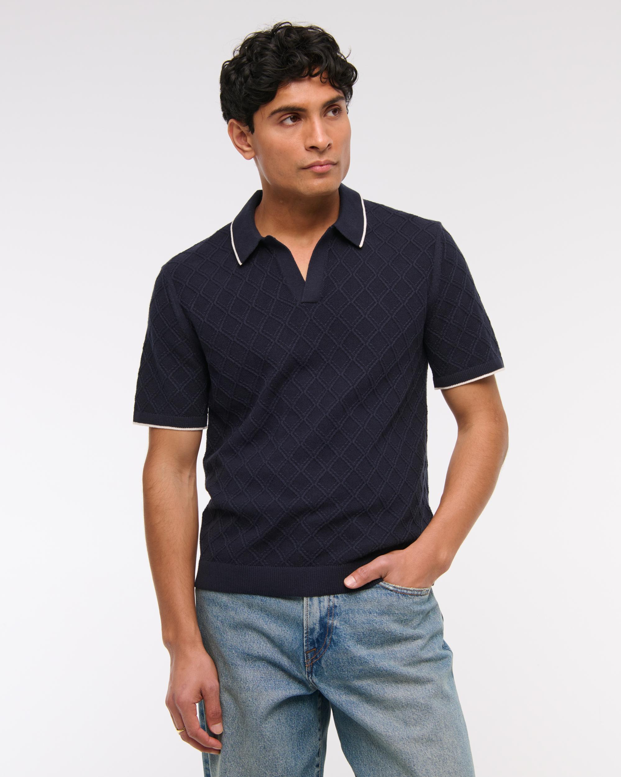 Preppy Tipped Johnny Collar Sweater Polo Product Image