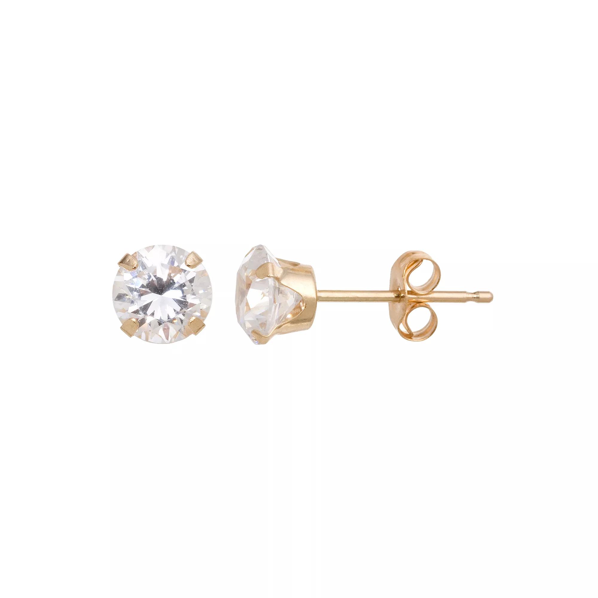 Taylor Grace 10k Gold Cubic Zirconia Stud Earrings, Women's, White Product Image