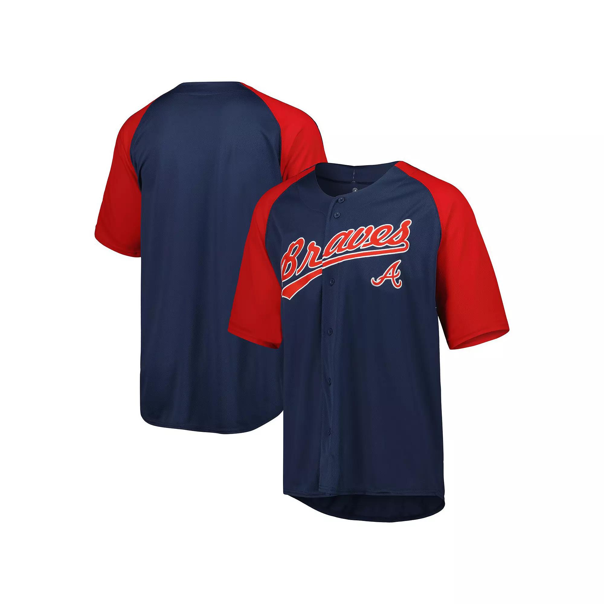 Men's Stitches Navy Atlanta Braves Button-Down Raglan Fashion Jersey, Size: Medium, Blue Product Image