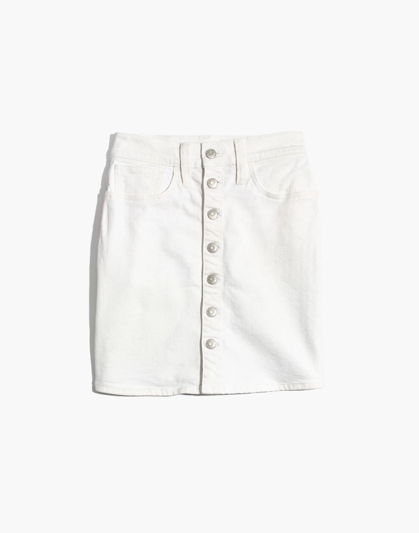 Stretch Denim Straight Mini Skirt in Tile White: Button-Front Edition Product Image