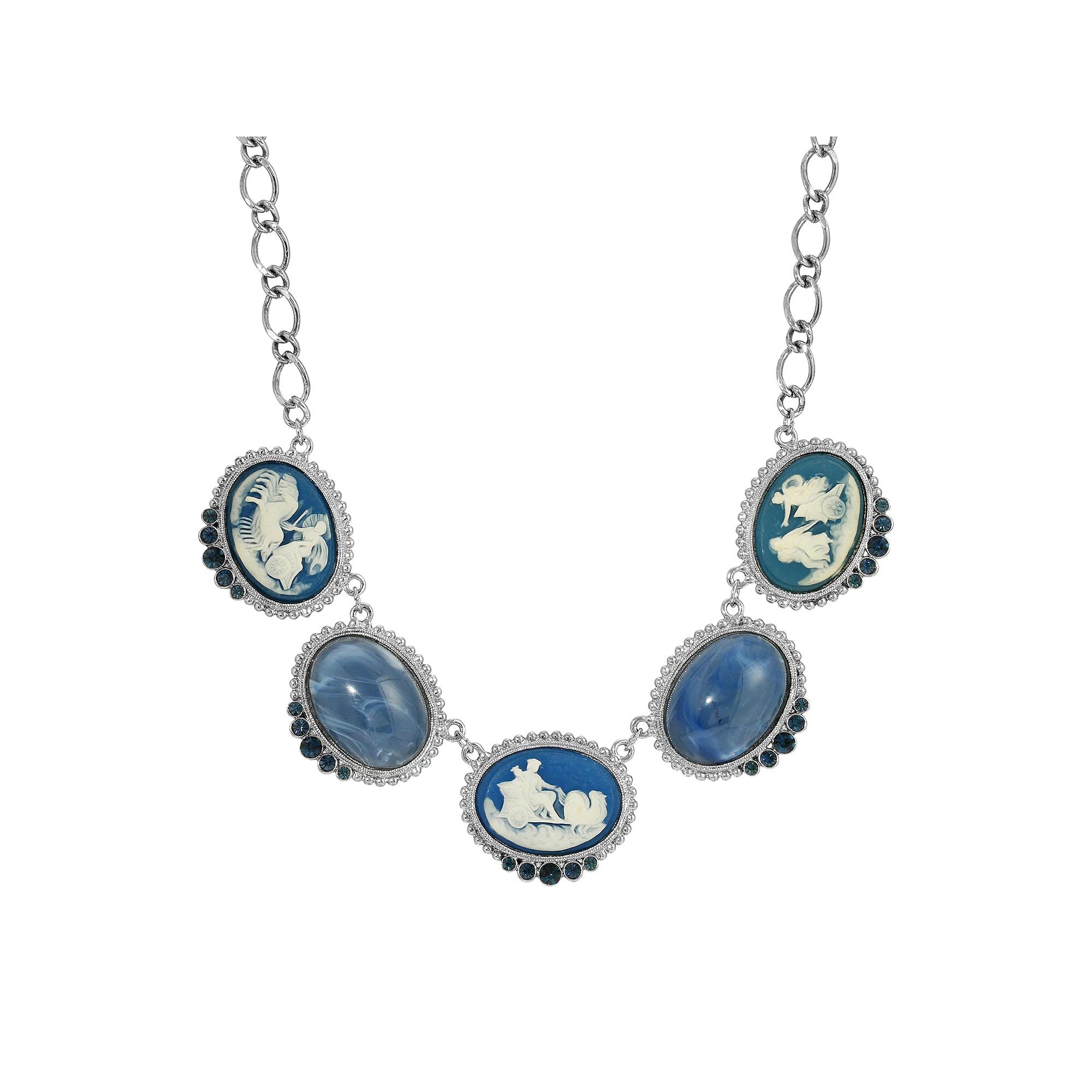 1928 Oval Cameo Collar Necklace, Women's, Blue Product Image