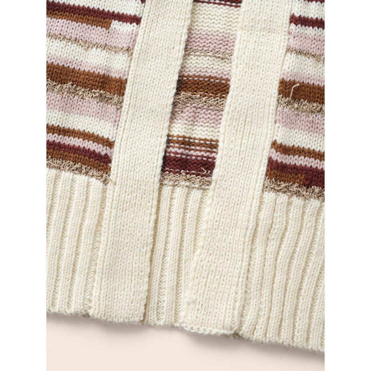 Plus Size Striped Kimono Collar Pocket Cardigan Beige Women Casual Loose Long Sleeve Everyday Cardigans BloomChic 18-20/2X Product Image