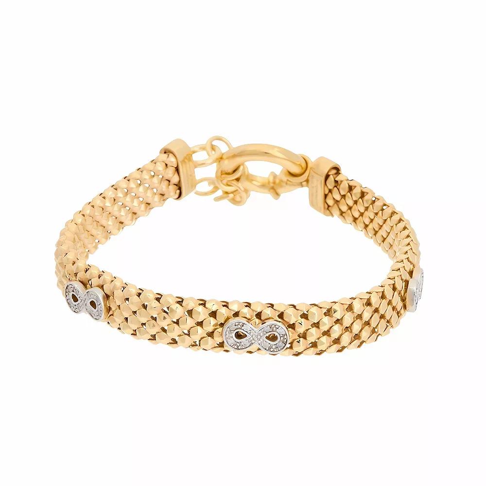 Meshmerise 1/8 Carat T.W. Diamond Infinity Charm Bracelet, Women's, Size: 7", Gold Tone Product Image
