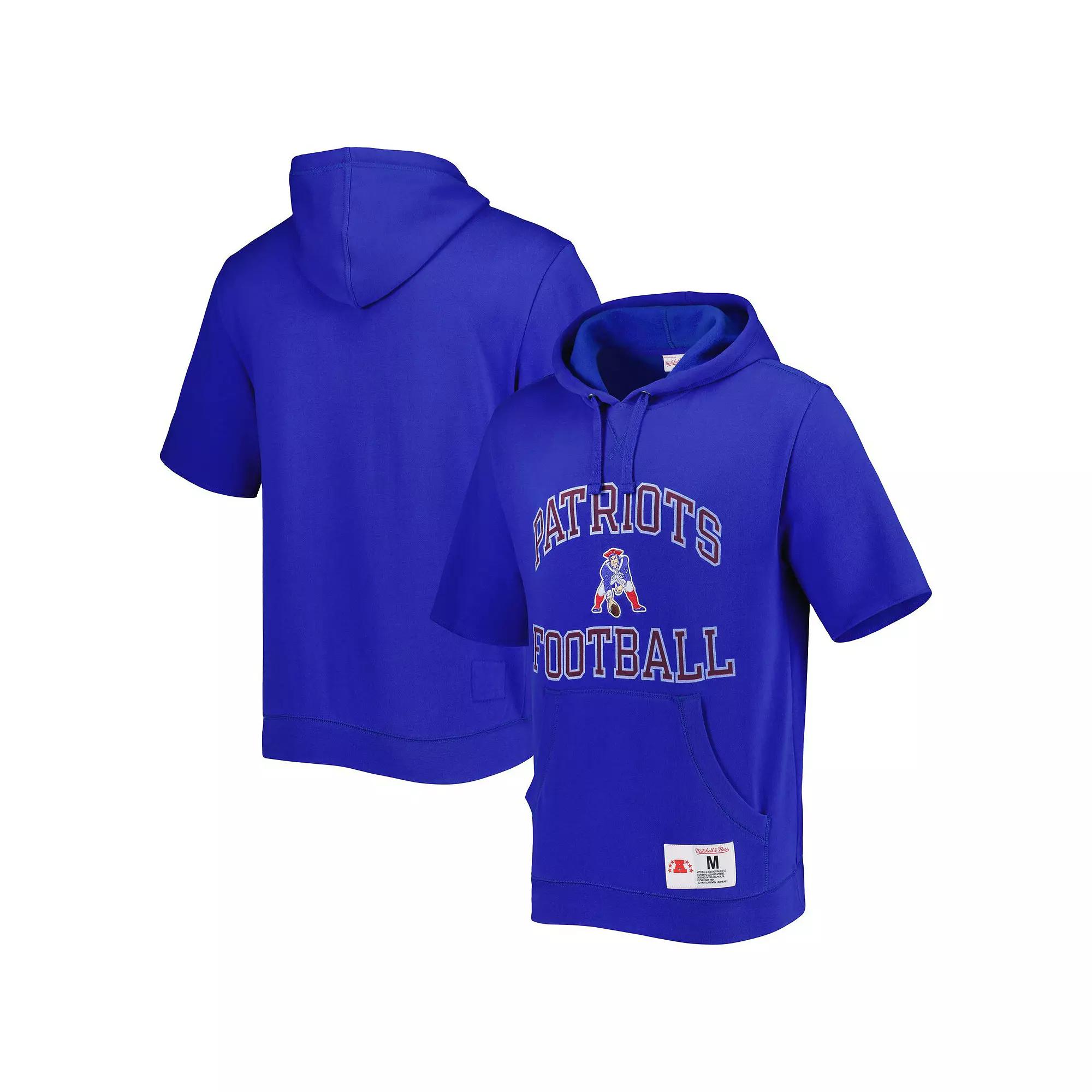 Men's Mitchell & Ness Royal New England Patriots Washed Short Sleeve Pullover Hoodie,  Product Image
