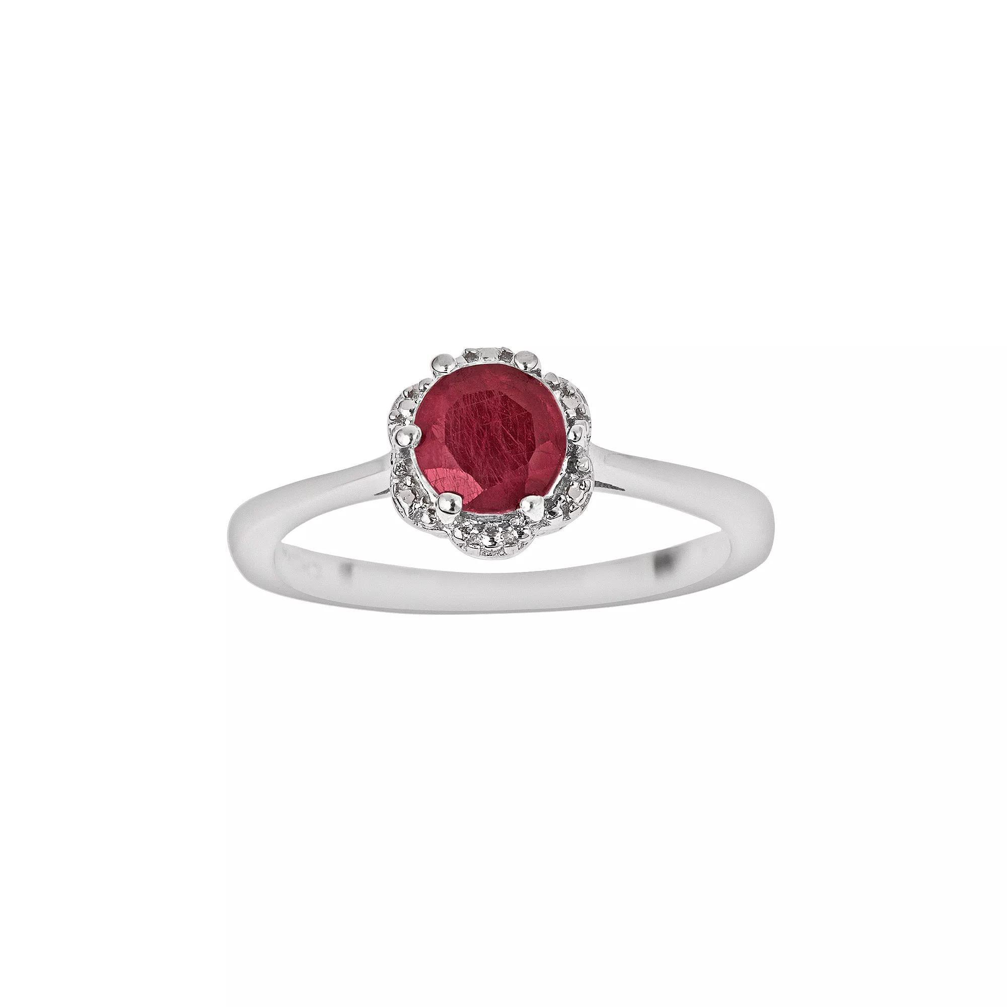 Celebration Gems Sterling Silver Ruby Scalloped Frame Ring, Women's,  Product Image