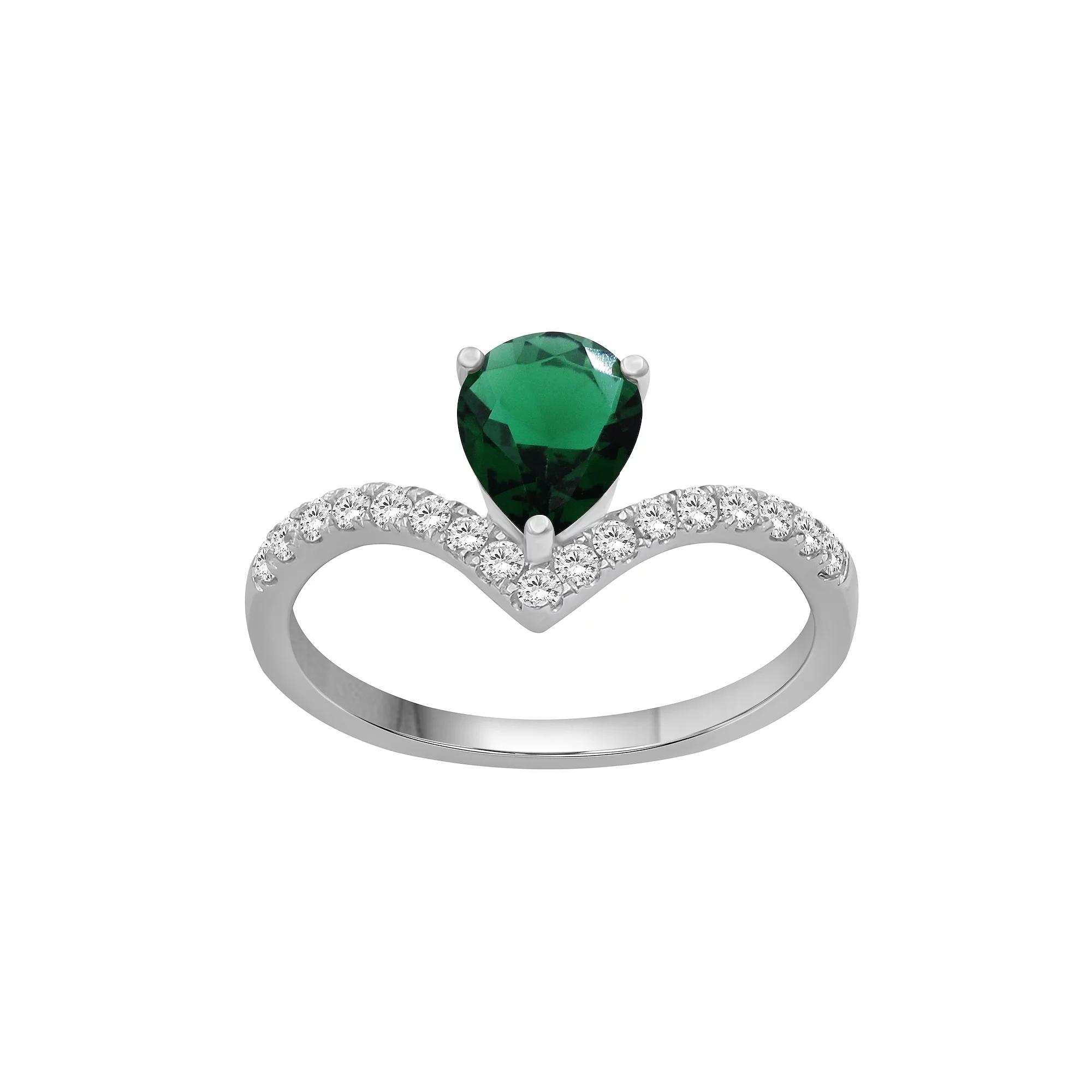 Jewelexcess Sterling Silver Lab-Created Gemstone & Lab-Created White Sapphire Pear Ring, Women's, Size: 8, Created Green Product Image