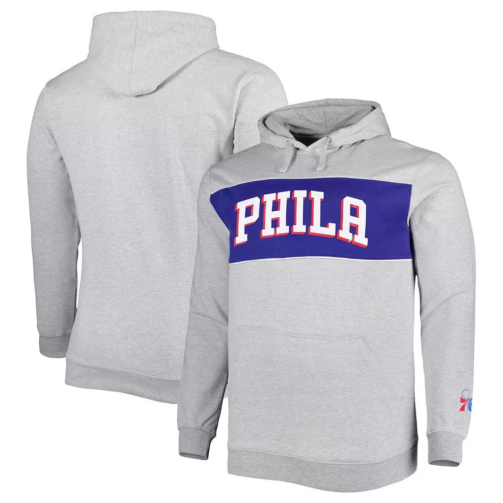 Men's Fanatics Branded Heather Gray Philadelphia 76ers Big & Tall Wordmark Pullover Hoodie,  Product Image