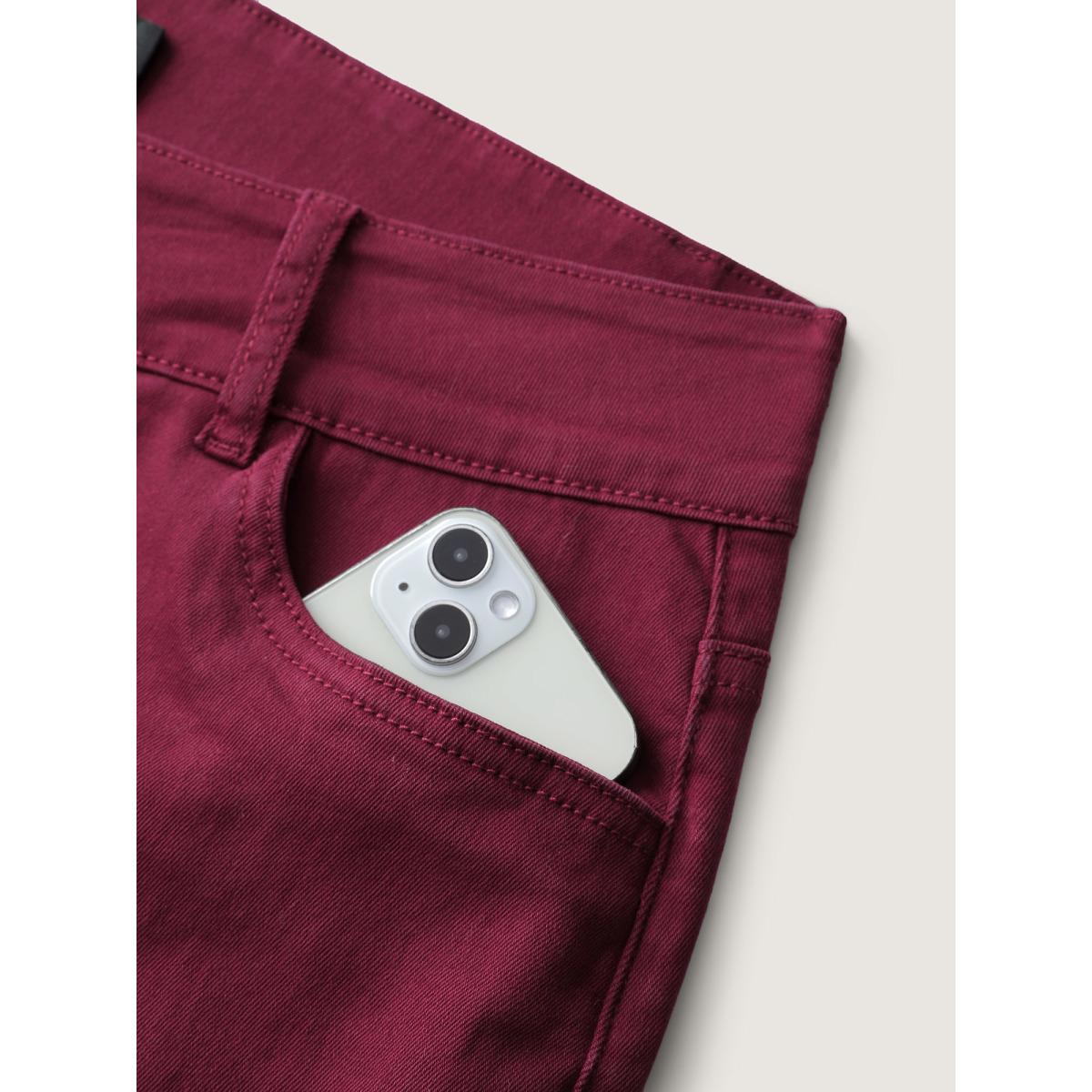 Plus Size Rubber Waist Skinny-Fit Jeans Women Denimburgundy Playful High stretch Slanted pocket Jeans BloomChic 22/3X Product Image