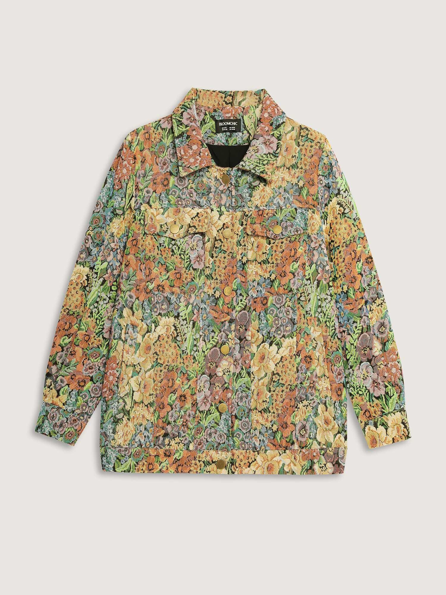 Floral Textured Lined Pockets Coat Female Product Image