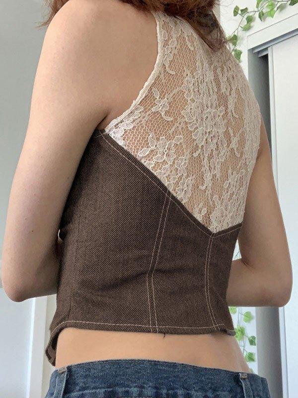 Patchwork Lace Button Down Corset Top Product Image