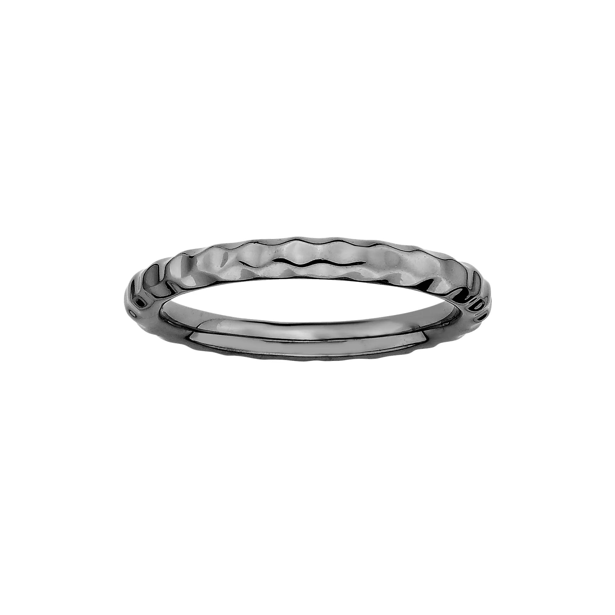 Stacks & Stones Ruthenium-Plated Sterling Silver Hammered Stack Ring, Women's, Size: 7, Black Product Image