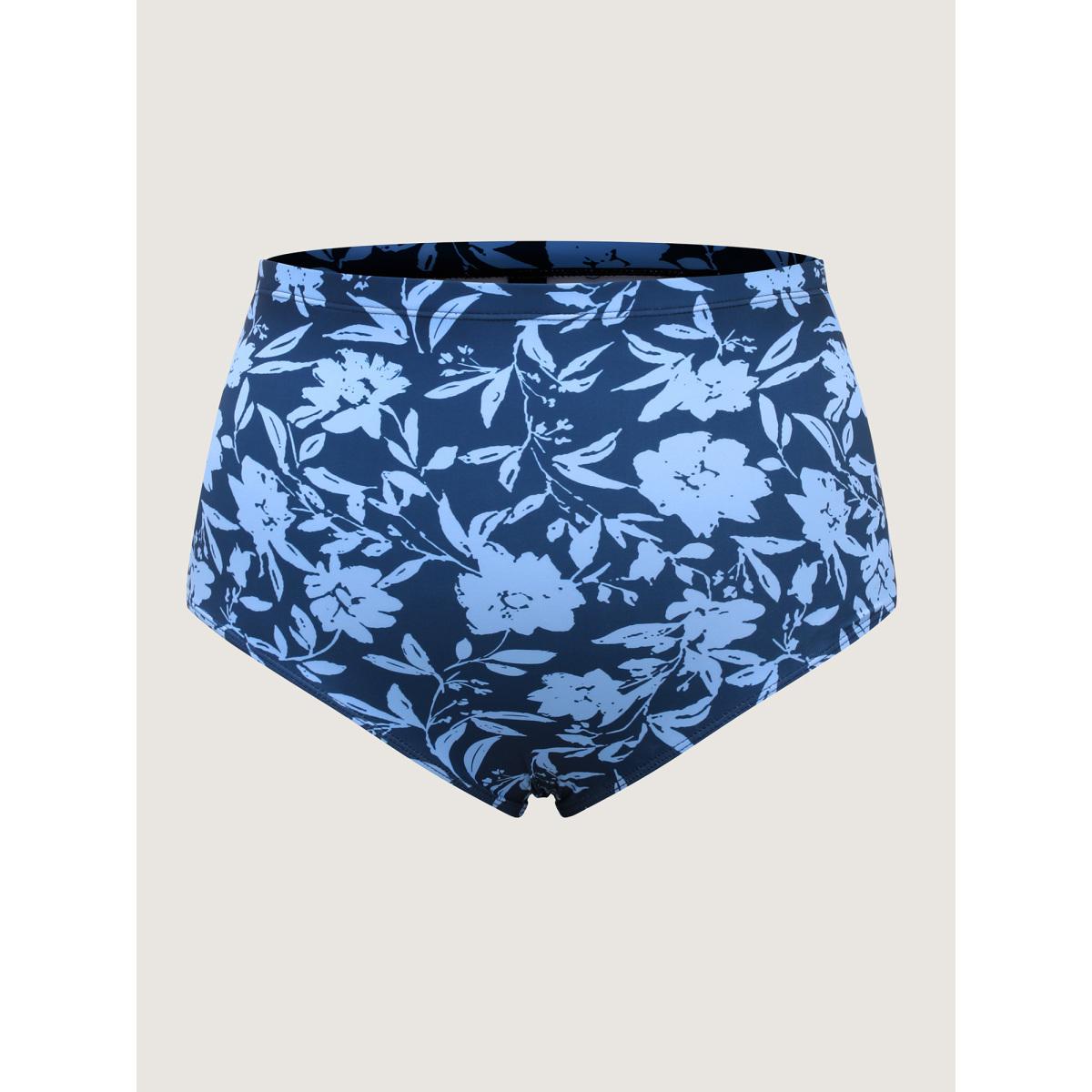 Plus Size Floral Fit and Flare Swim Dress Women's Swimwear Mediumblue Resort Bodycon Heart neckline High stretch Curve Swim Dresses BloomChic 14-16/1X Product Image