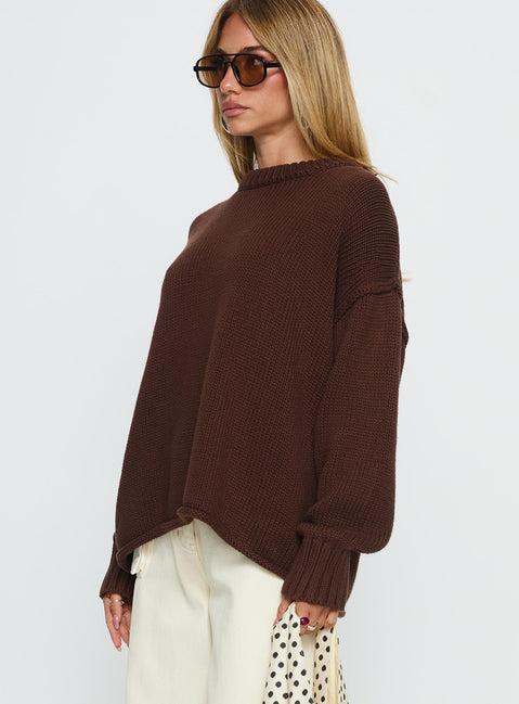 Wilda Crew Neck Knit Sweater Brown Product Image