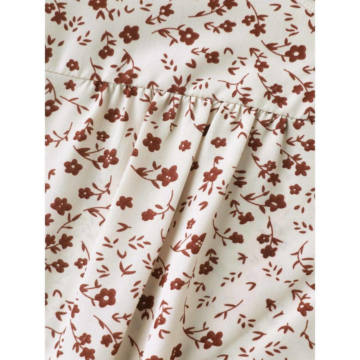 Plus Size Beige Ditsy Floral Print Lotus Leaf Sleeve Shirt Women Timeless Short sleeve Round Neck Elegant Blouses BloomChic 22-24/3X Product Image