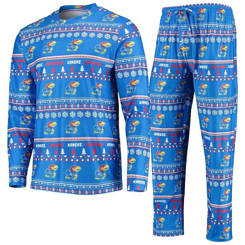 Men's Concepts Sport Royal Kansas Jayhawks Ugly Sweater Long Sleeve T-Shirt and Pants Sleep Set,  Product Image