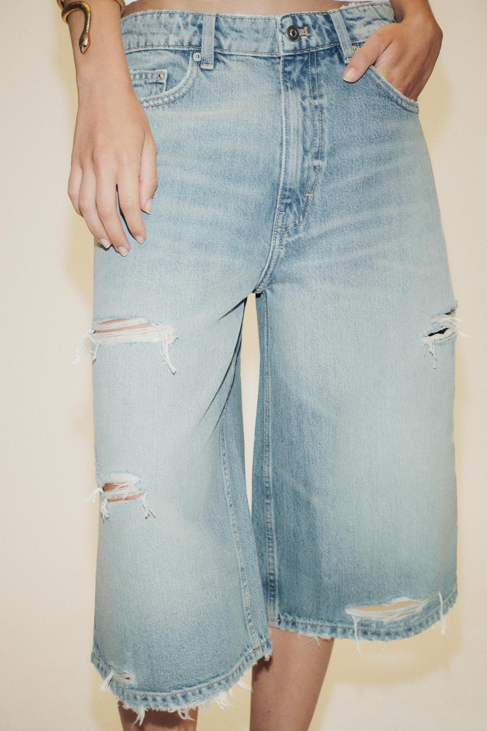 RIPPED TRF BAGGY DENIM JORTS Product Image