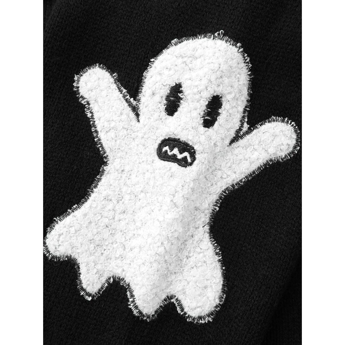 Plus Size Pumpkin Ghost Embroidery Open Cardigan Black Women Playful Loose Long Sleeve Casual Cardigans BloomChic 14-16/1X Product Image