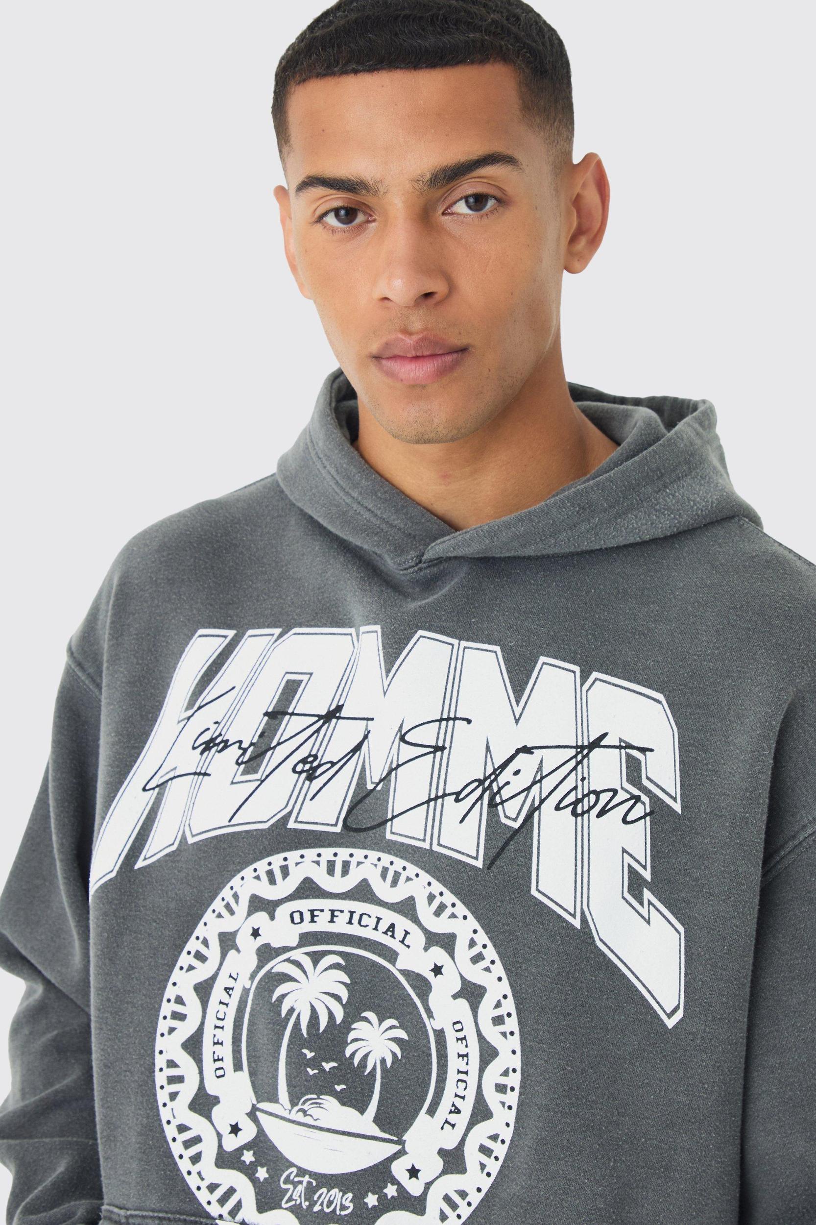 Regular Fit Homme Print Hoodie | boohooMAN USA Product Image