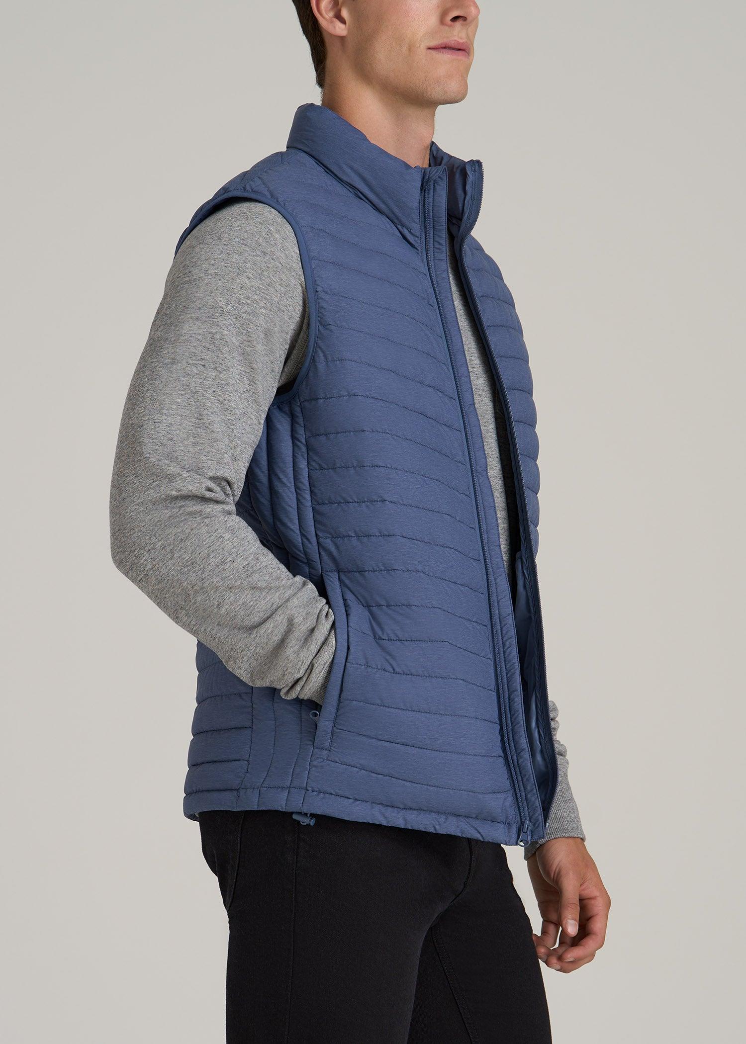 Packable Puffer Vest for Tall Men in Steel Blue Male Product Image