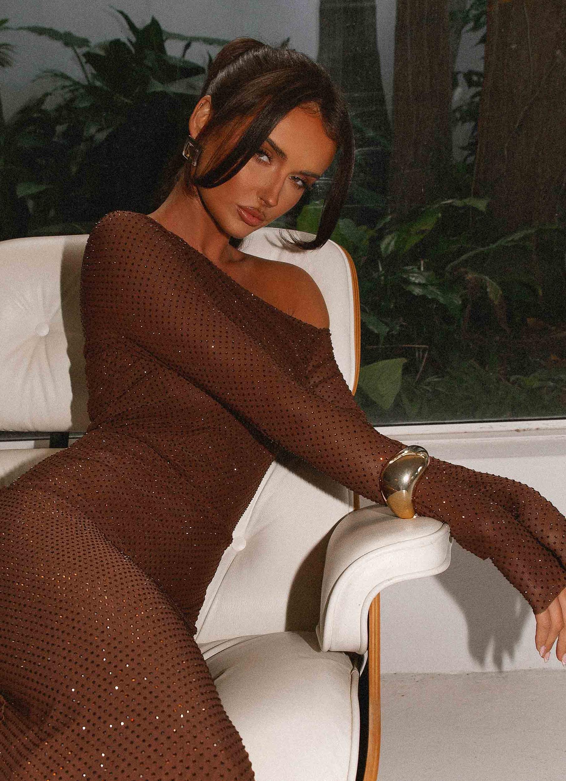 Oriana Sequin Maxi Dress - Chocolate Product Image