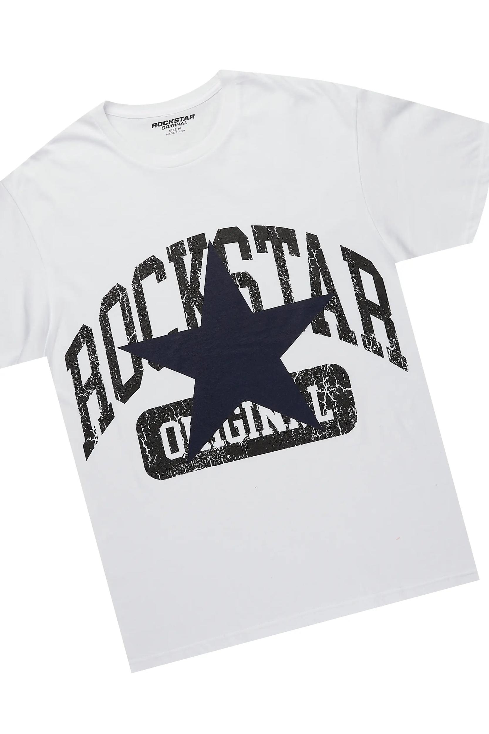 Mallor White/Navy T-Shirt/Stacked Baggy Track Pant Set Male Product Image