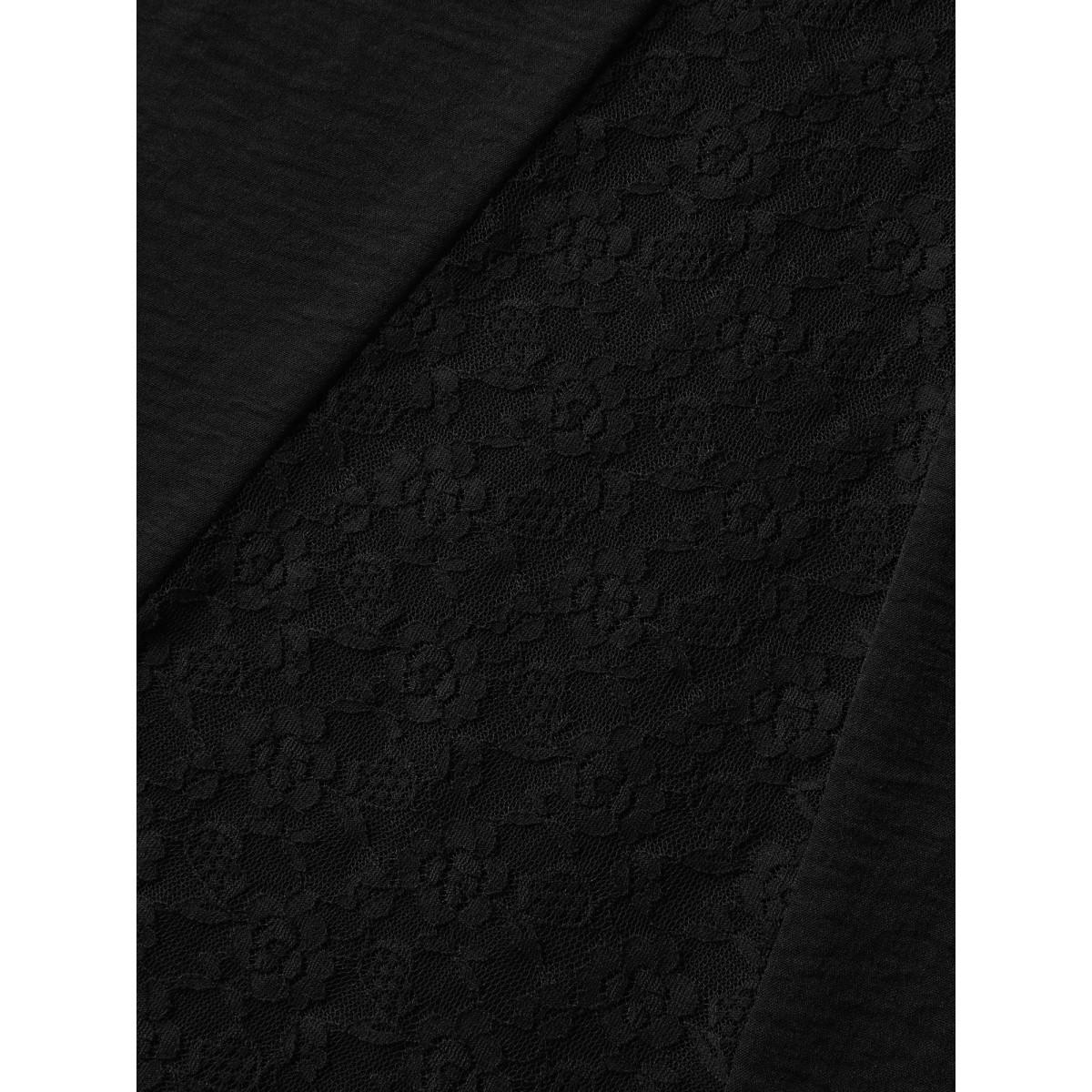 Plus Size Lace Trim Sheer Wide-Leg Pants Women Black Everyday-Elegant Pants BloomChic 14-16/1X Product Image