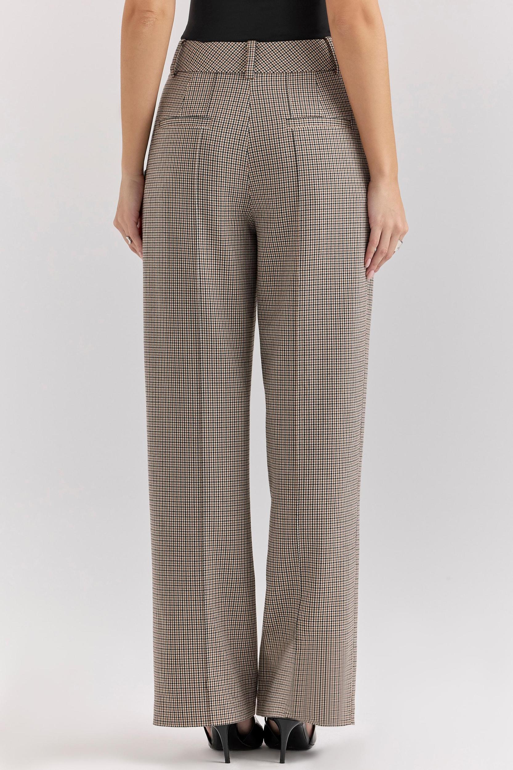 Hayden  brown puppytooth wide leg high waist tailored trousers Product Image