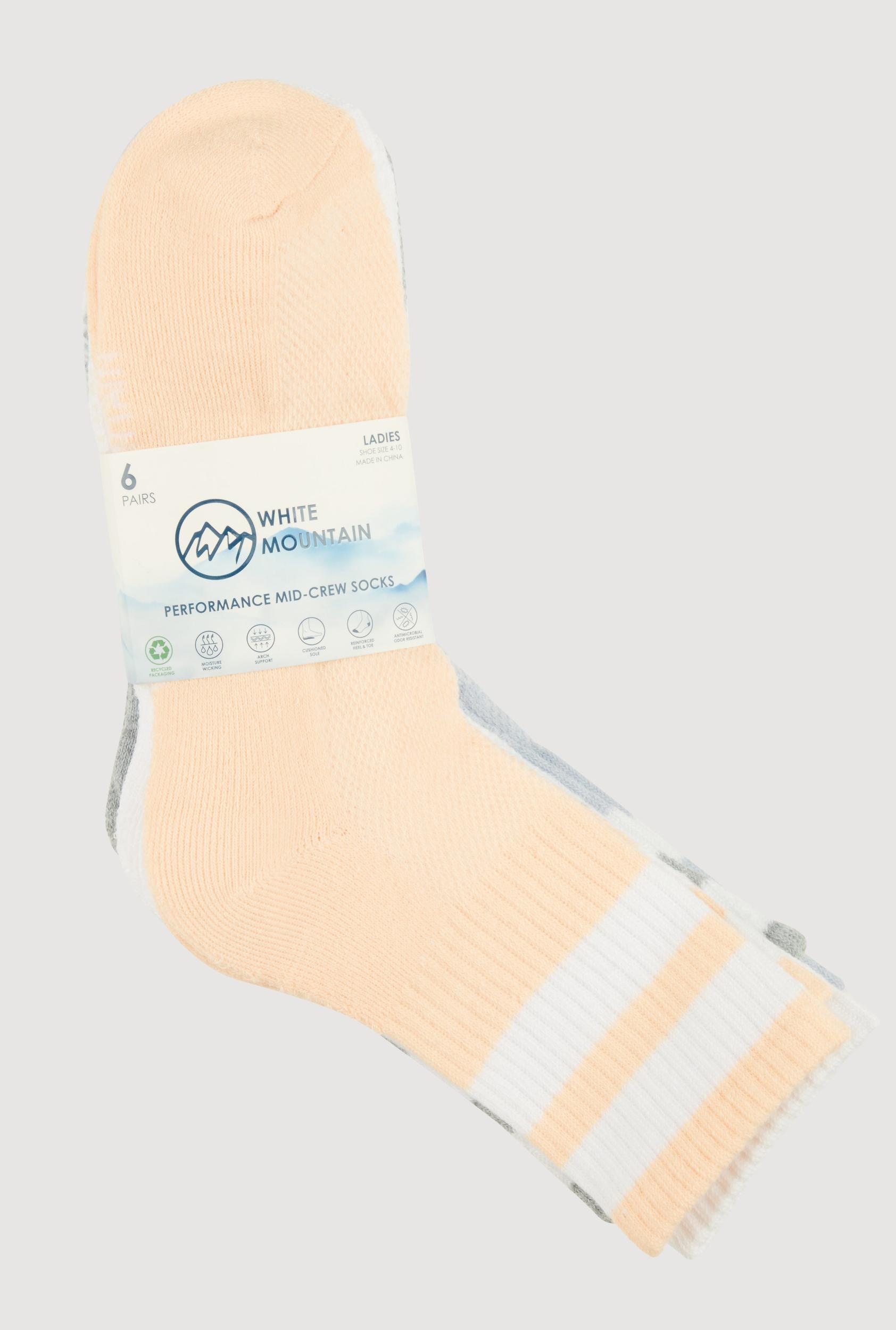 Performance Mid Crew Socks 6 Pack Size 4-10 Female Product Image